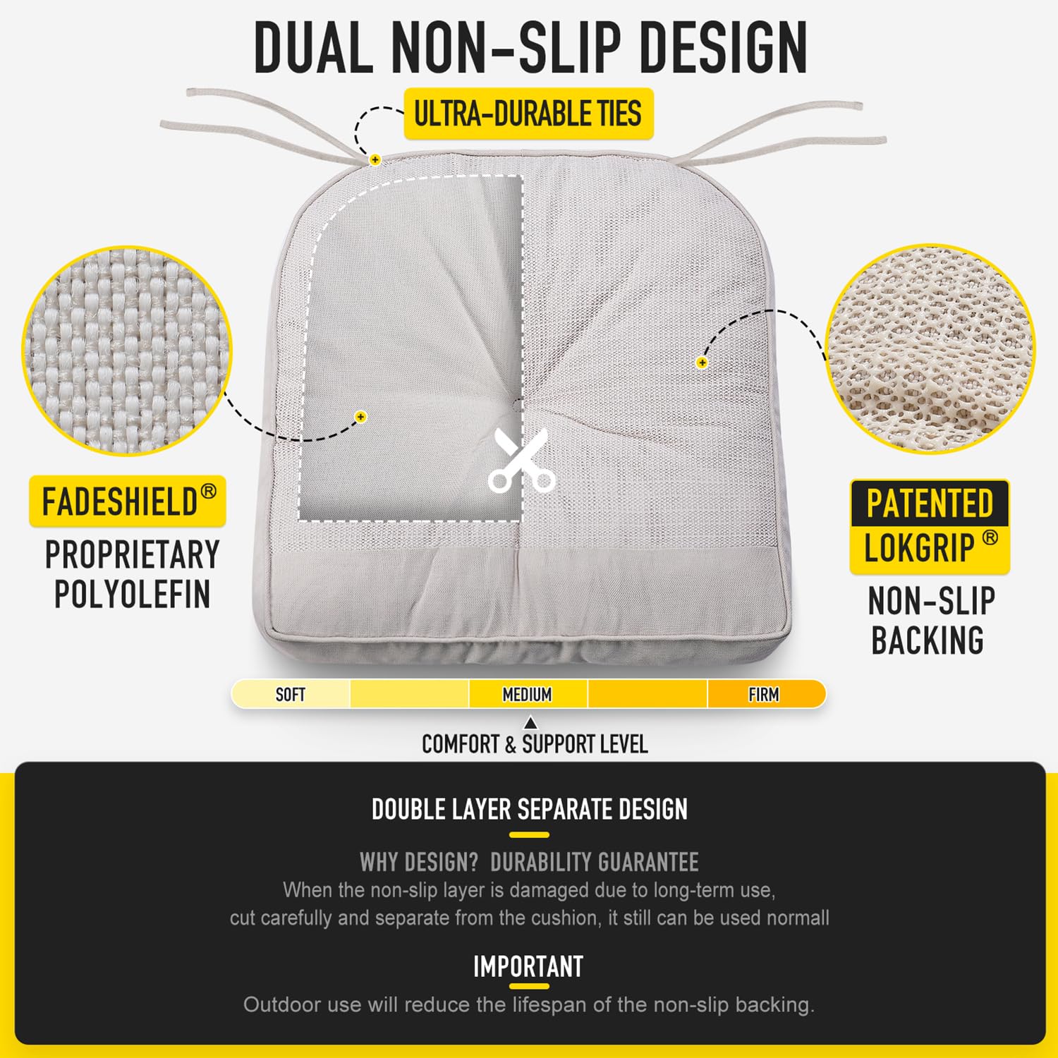 SUNROX SUNROX Memory Foam Rocking Chair Cushion Set Water Resistant Durable Tufted Pads for Indoor Outdoor Use Cream 2 Piece - View 5 of 7