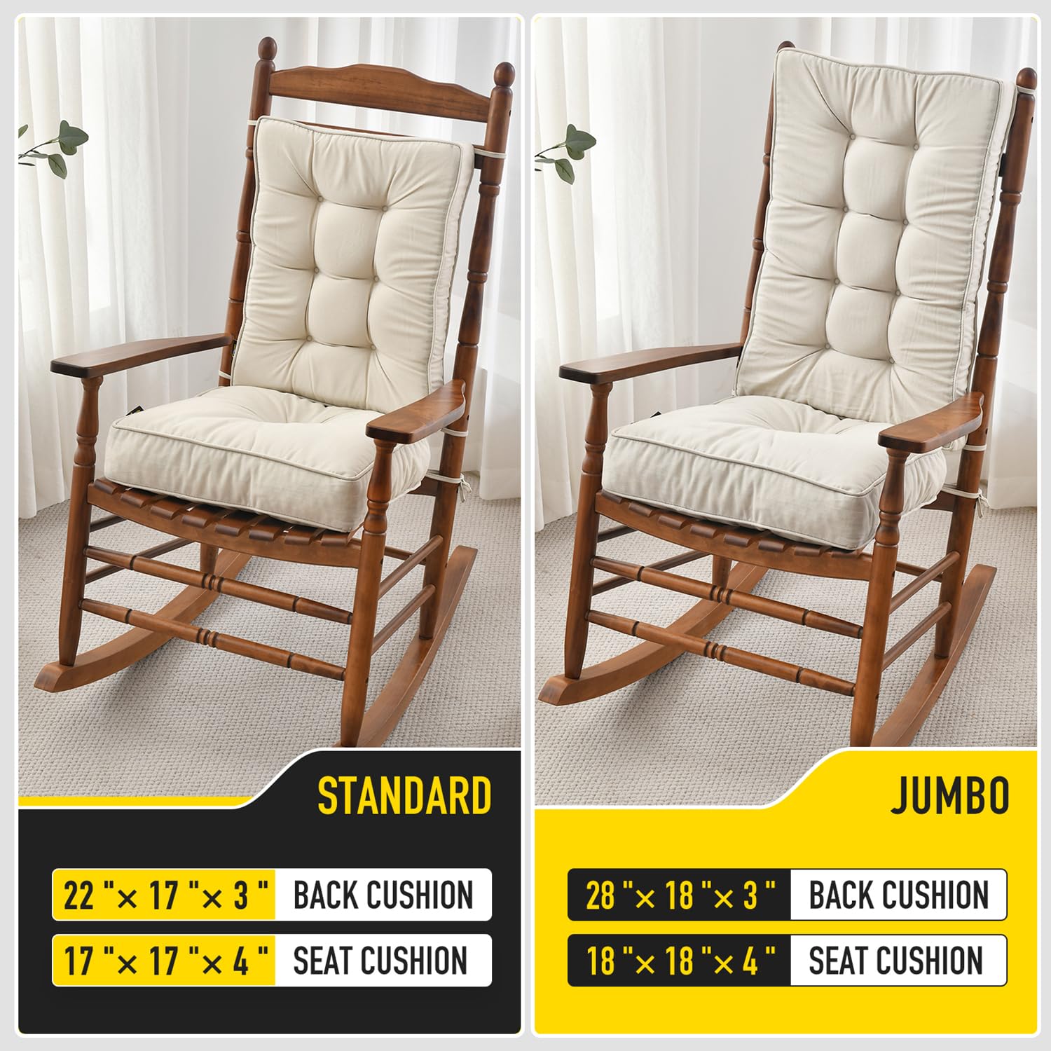 SUNROX SUNROX Memory Foam Rocking Chair Cushion Set Water Resistant Durable Tufted Pads for Indoor Outdoor Use Cream 2 Piece - View 7 of 7