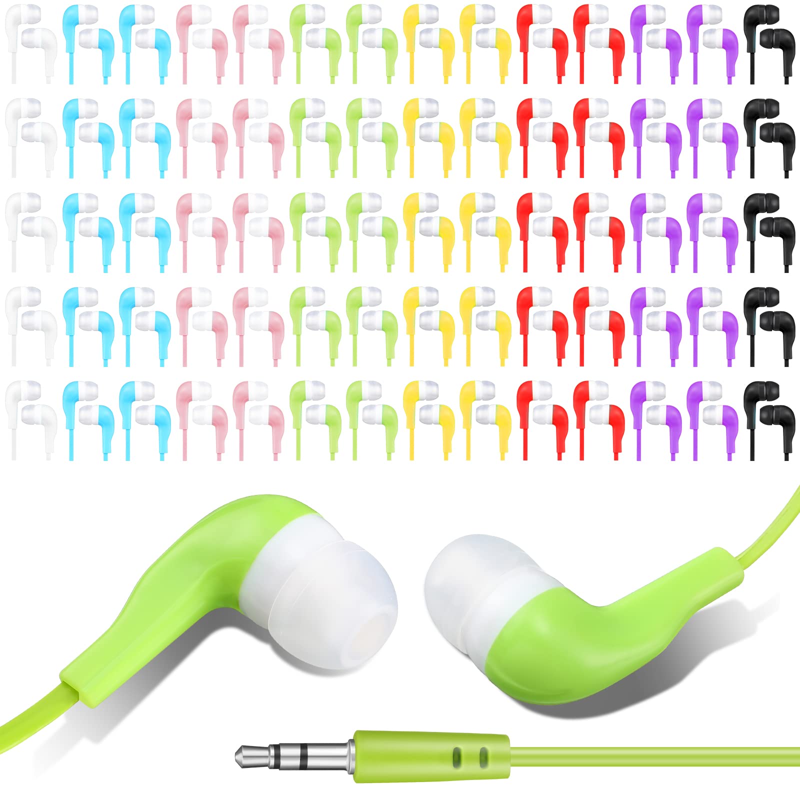 Kigeli Students Earbuds Bulk 100 Pack Earphones in-Ear Headphones for Classroom School Libraries Students Teens Compatible with Most 3.5 mm