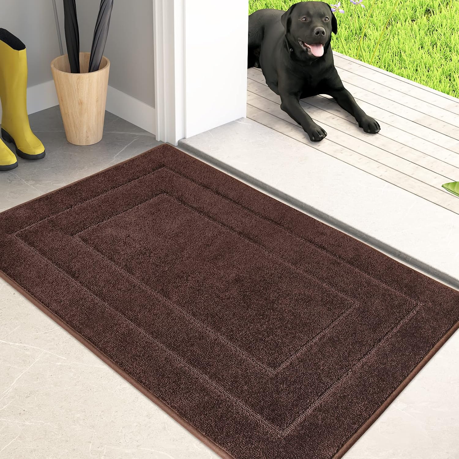 PURRUGS PURRUGS Non-Slip Dirt Trapper Door Mat 20 x 31.5 Machine Washable Super Absorbent Entryway Rug for Dogs and Muddy Shoes Brown