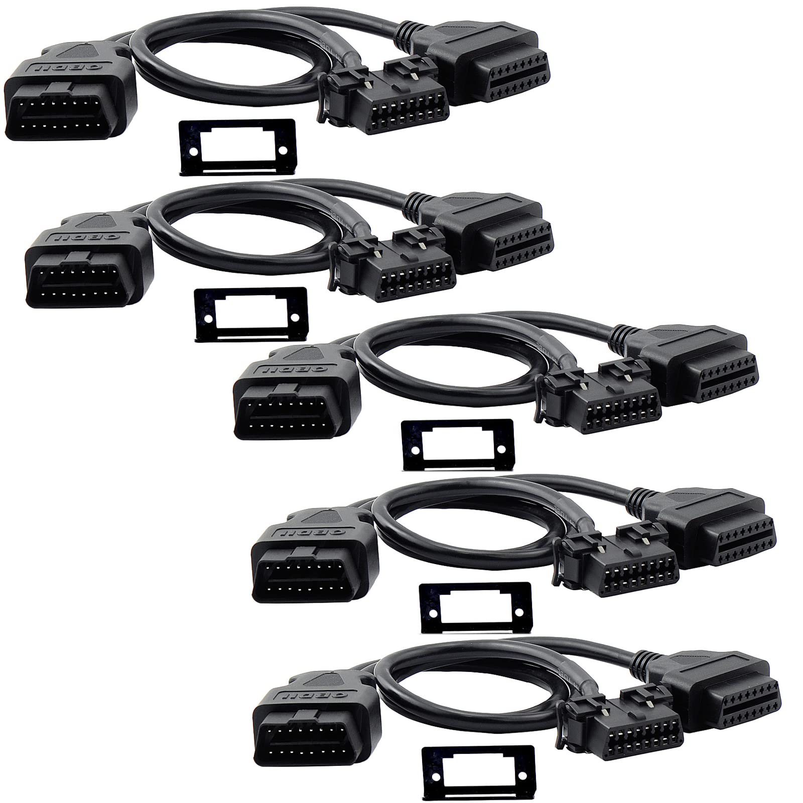 Pack of 5 iKKEGOL OBD2 OBD II Full 16 Pin Splitter Y Open Cable J1962 1 Male to 2 Female Connector Underdash Mount Bracket for Diagnostic DIY