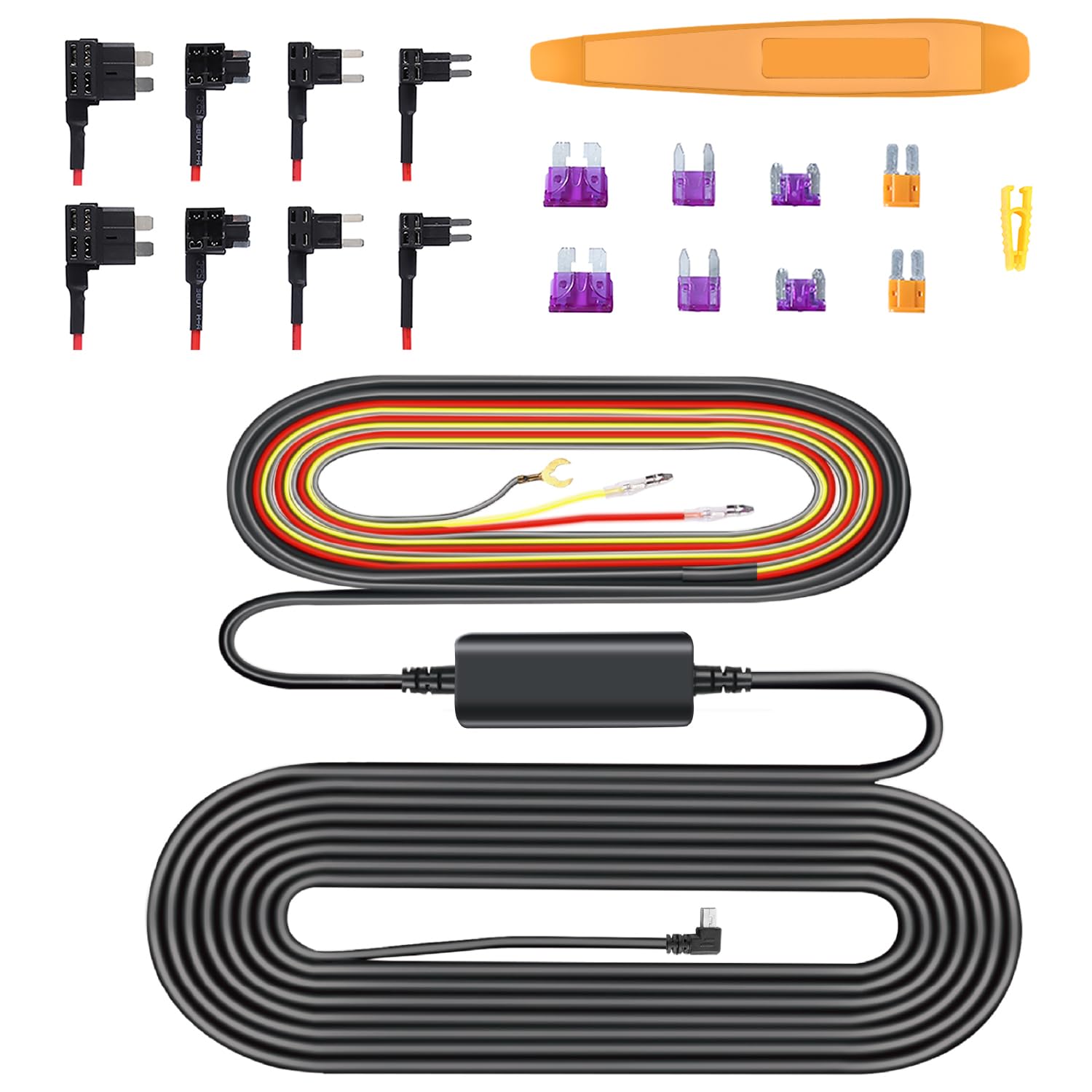Mini USB Dash Cam Hardwire Kit for Q3, Hardwire Kit Fuse for Dash Camera with Fuse Taps and Installation Tools, Low Voltage Protection for Dash Cam