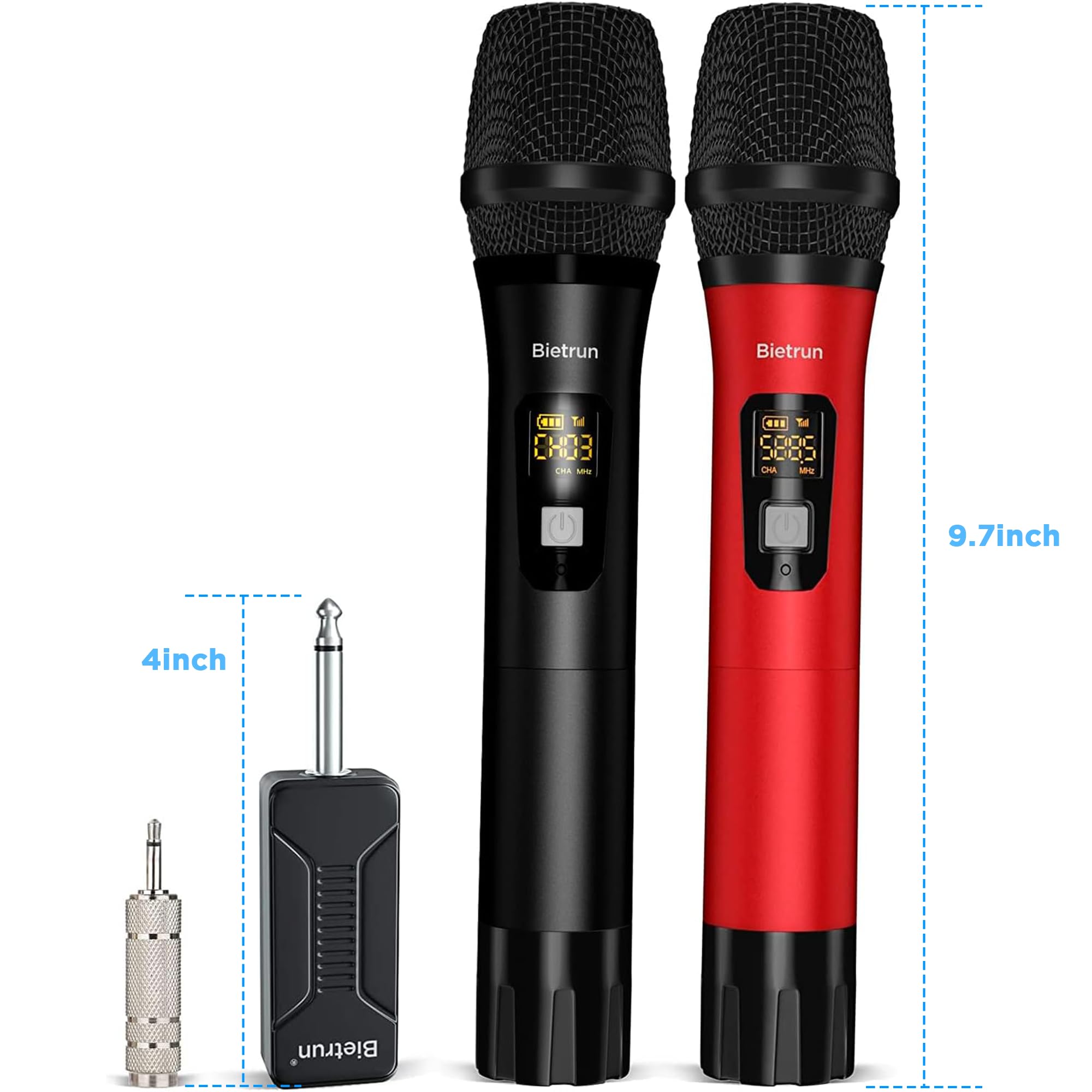 Bietrun Wireless Microphone Dynamic Mic System with Rechargeable Receiver, 1 4" Output, for Karaoke, Church, Speech, Wedding, Party Singing(160 ft - View 7 of 7