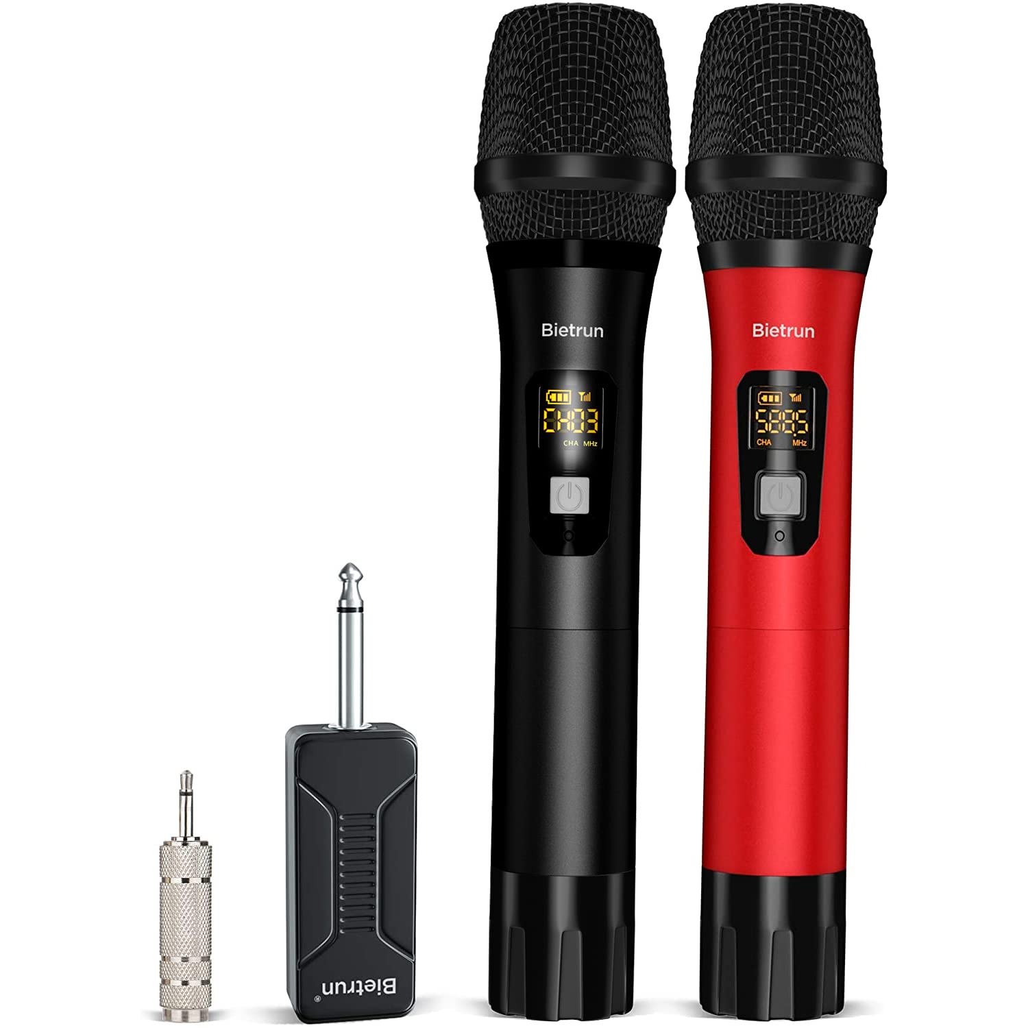 Bietrun Wireless Microphone Dynamic Mic System with Rechargeable Receiver, 1 4" Output, for Karaoke, Church, Speech, Wedding, Party Singing(160 ft