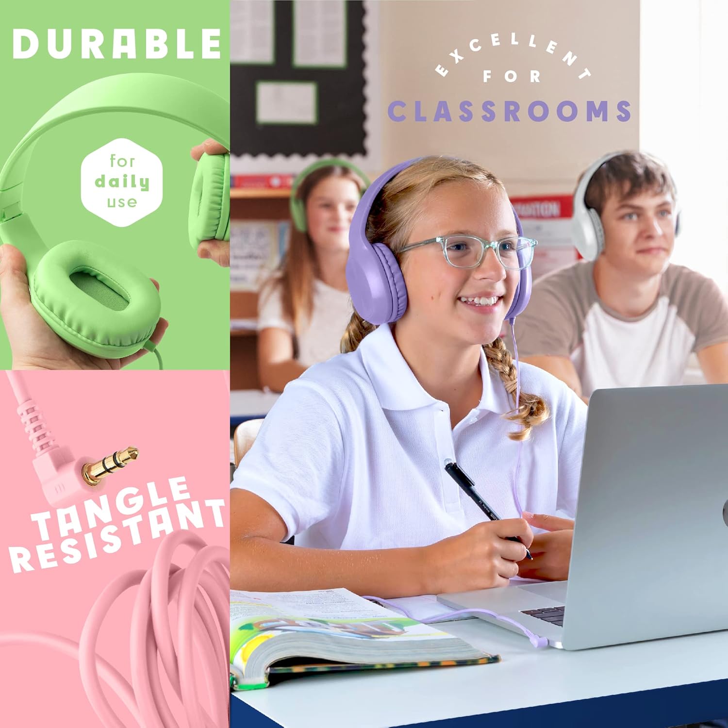 Sonitum Sonitum Kids Headphones for School 5-Pack On-Ear Wired Adjustable Cushioned Mixed Colors - View 2 of 7