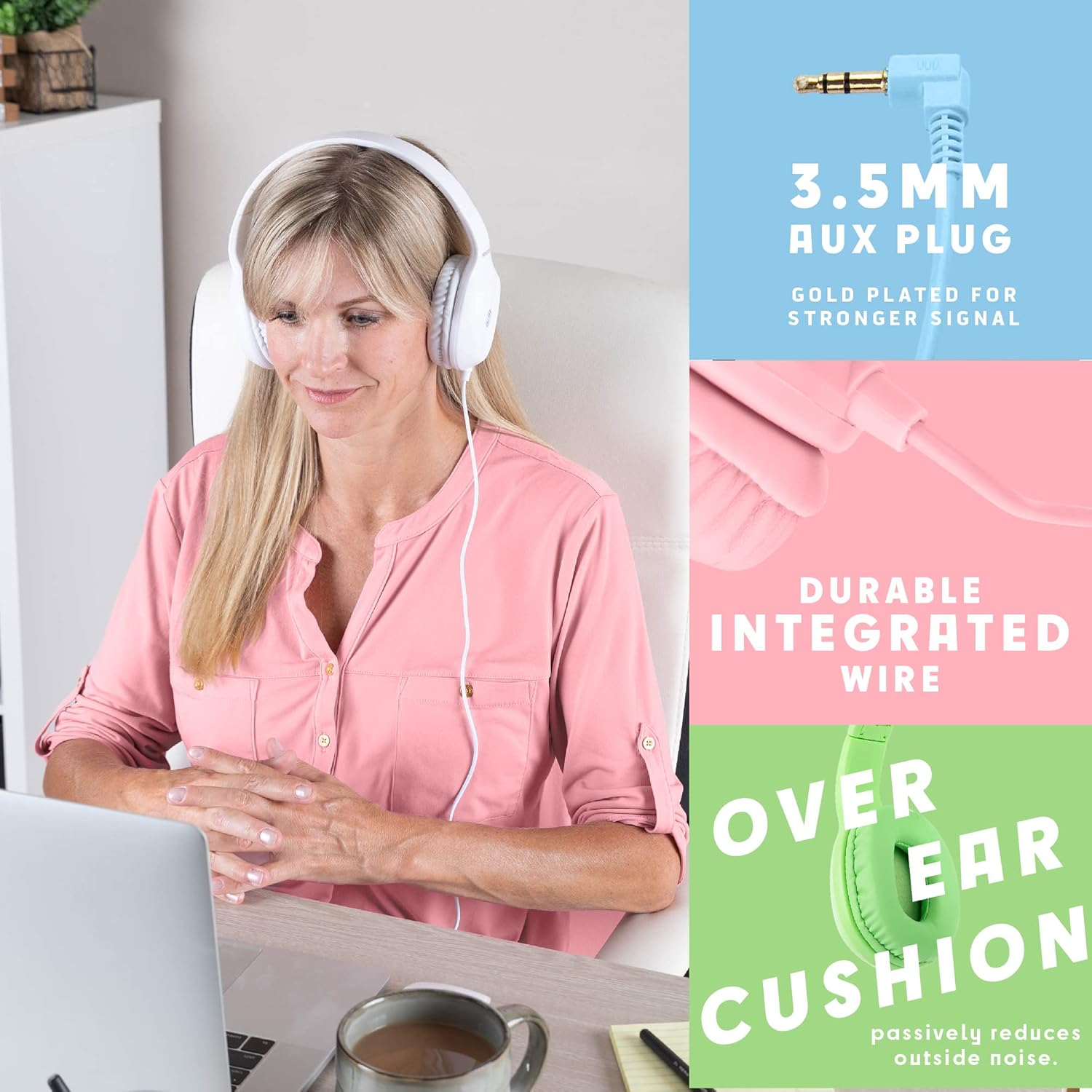 Sonitum Sonitum Kids Headphones for School 5-Pack On-Ear Wired Adjustable Cushioned Mixed Colors - View 3 of 7