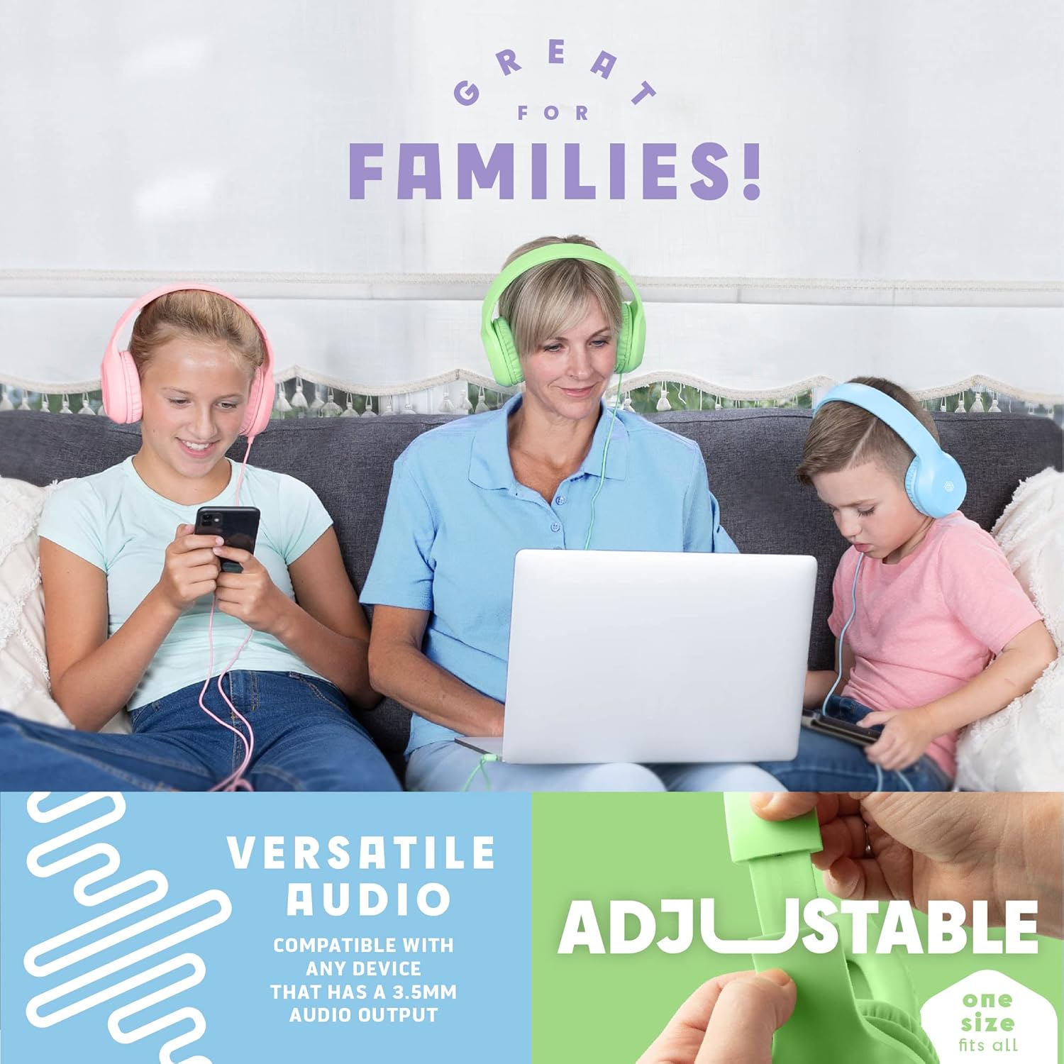 Sonitum Sonitum Kids Headphones for School 5-Pack On-Ear Wired Adjustable Cushioned Mixed Colors - View 5 of 7