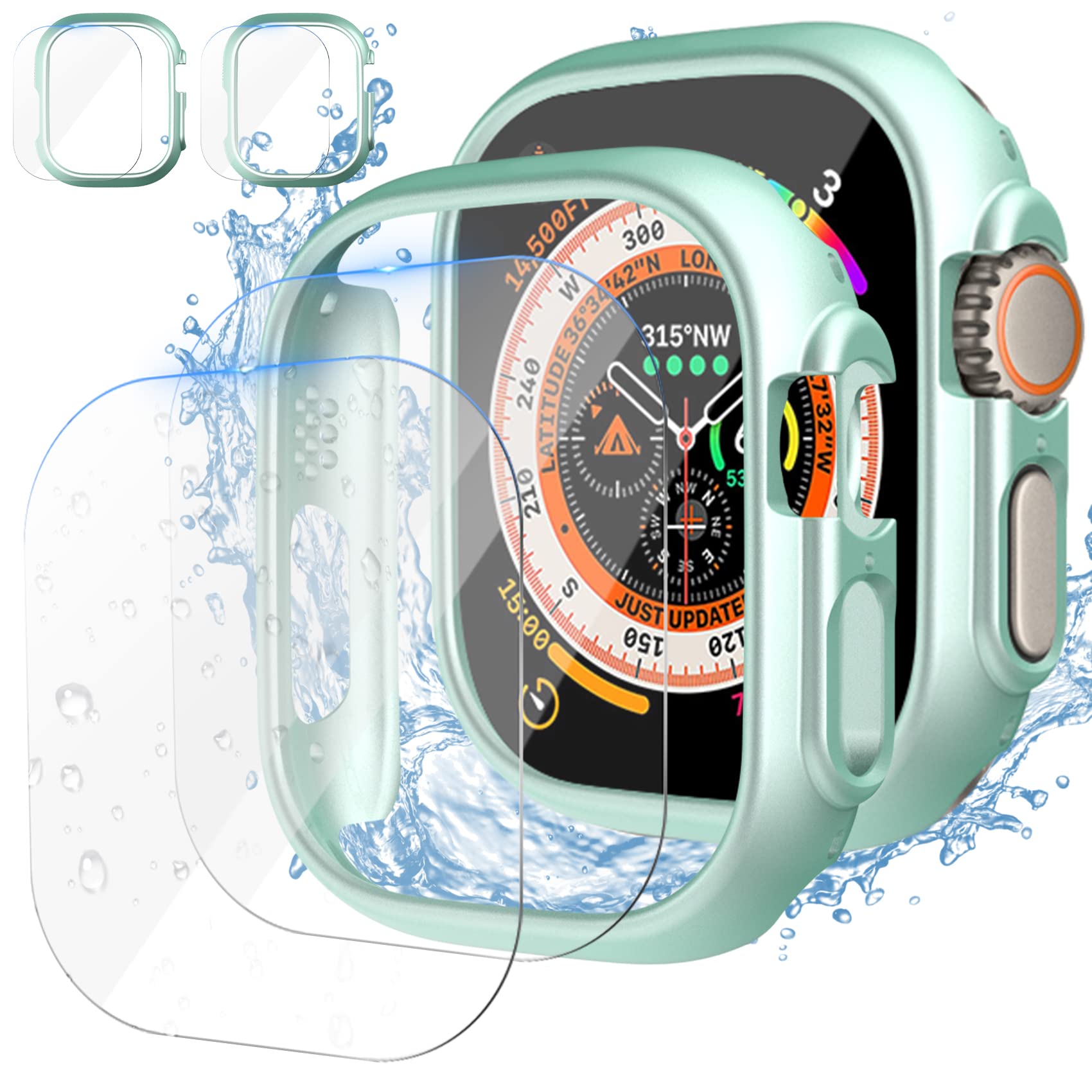 KPYJA [2+2Pack] Compatible for Apple Watch Ultra Screen Protector and Case 49mm, Anti-Fog Tempered Glass Protective Film and Hard PC Bumper, Face