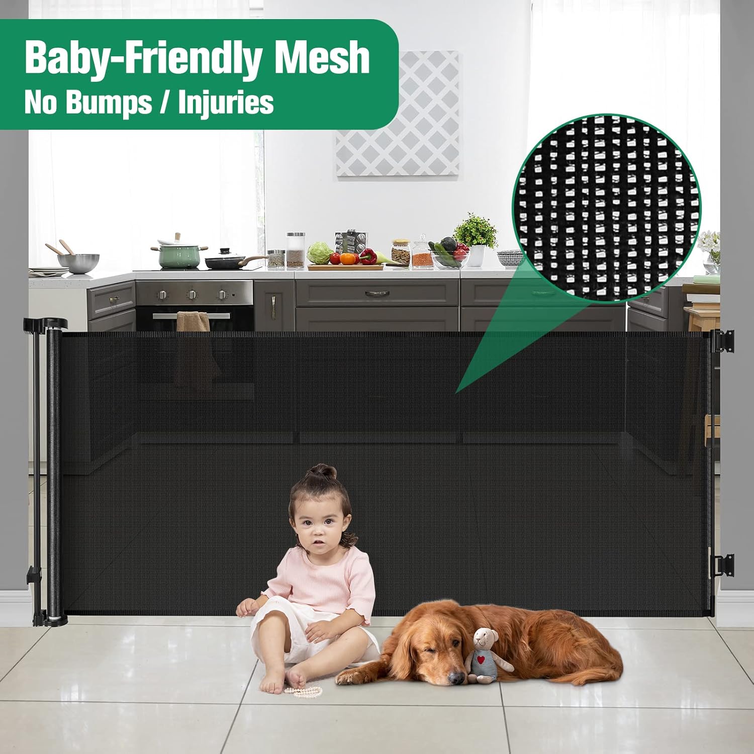 KISKIZ Extra Wide Retractable Baby and Dog Gate for Large Openings Indoor and Outdoor Use - View 7 of 7