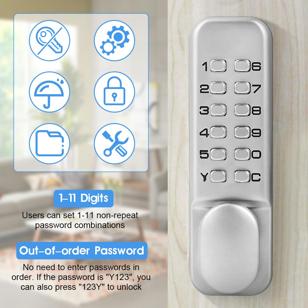 Ejoyous Mechanical Combination Lock Keyless Entry Door Lock 1-11 Digits Code Keypad Deadbolt for Home Gate Kitchen Office Balcony Security - View 3 of 8