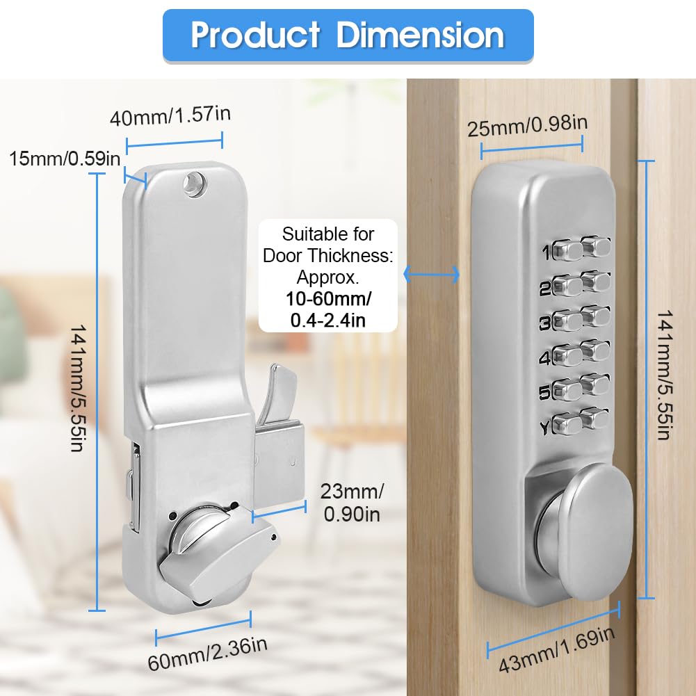 Ejoyous Mechanical Combination Lock Keyless Entry Door Lock 1-11 Digits Code Keypad Deadbolt for Home Gate Kitchen Office Balcony Security - View 5 of 8
