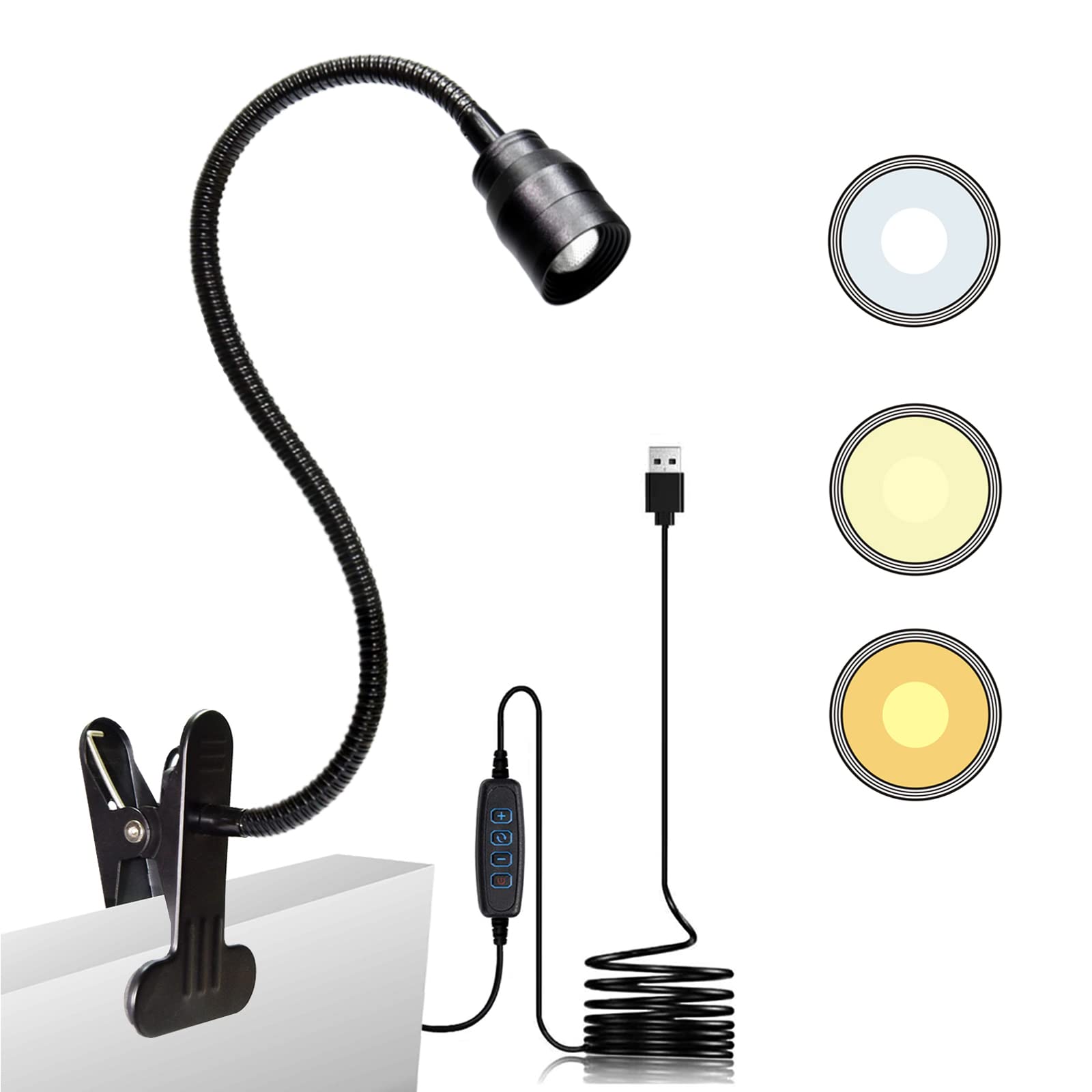 YMCRLUX YMCRLUX Zoomable LED Reading Light Clip on Spotlight Lamp for Bed Desk Dimmable USB Clamp Book Light Flexible Gooseneck Adjustable Beam Angle