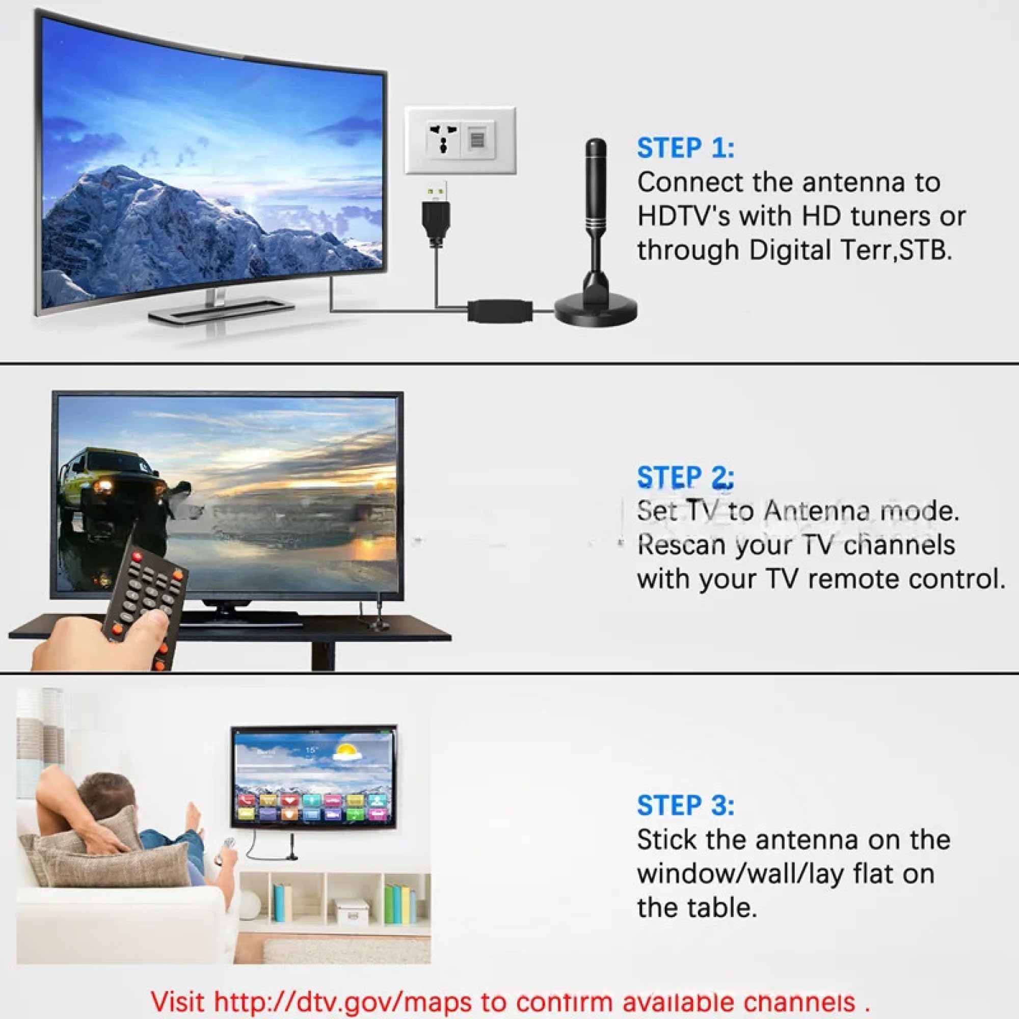 AUTERCO 2025 Upgraded Digital HD TV Antenna Indoor 980 Miles Long Range Signal Booster for Smart TVs Supports 4K 1080p All Models - View 5 of 8