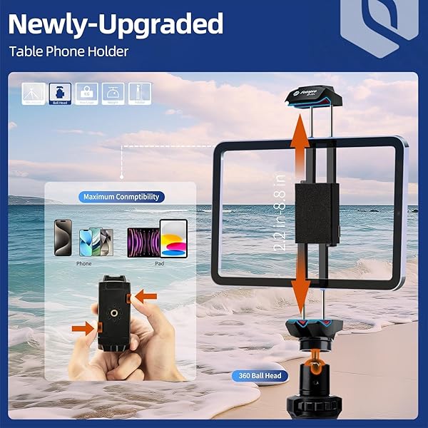 Fotopro Fotopro ipad Tripod 360 Degree Ball Head for Camera Cold Shoe Tablet Phone Tripod Mount Flexible Tripod Stand for Video Recording Vlogging Selfie Live Streaming Makeup - View 5 of 7