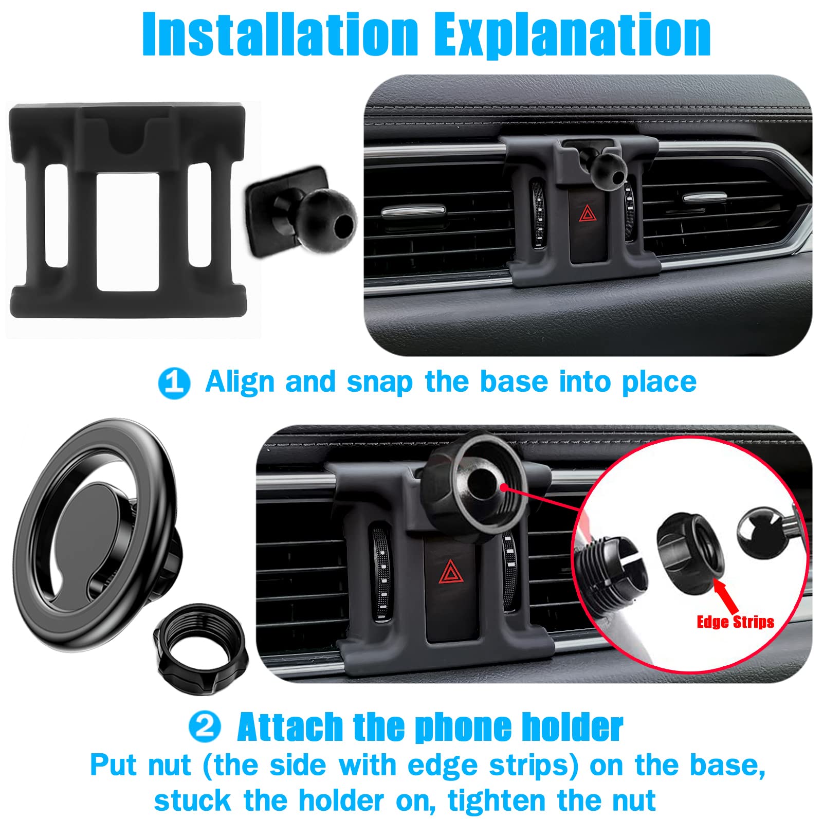 VE VE POWER Car Phone Holder, Air Vent Phone Holder, Car Mount for Mazda CX5 2017-2024, Magsafe Magnetic Navigation Stand Fit for iPhone 15 14 13 12 - View 6 of 6