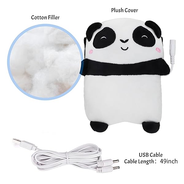 GREUS Cute Panda USB Heating Gloves Soft Plush Fingerless Heated Mittens for Winter Hand Warmers for Women Men Children Party Cosplay Halloween - View 7 of 9
