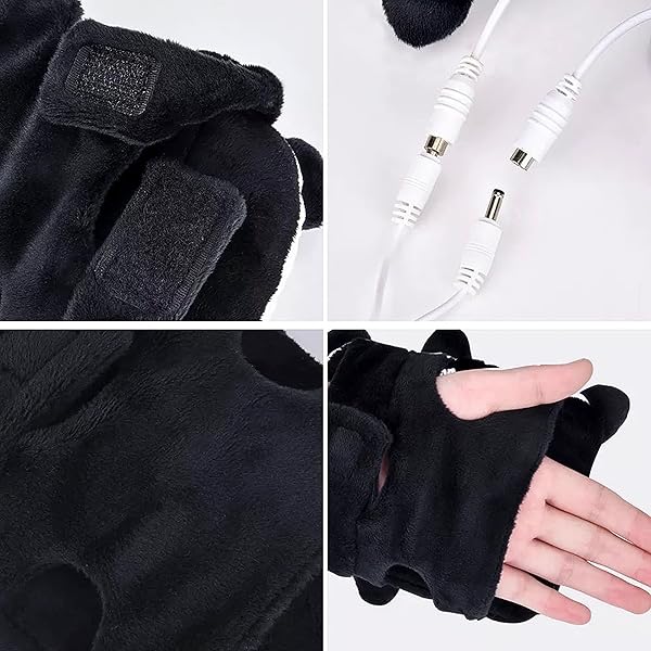 GREUS Cute Panda USB Heating Gloves Soft Plush Fingerless Heated Mittens for Winter Hand Warmers for Women Men Children Party Cosplay Halloween - View 8 of 9
