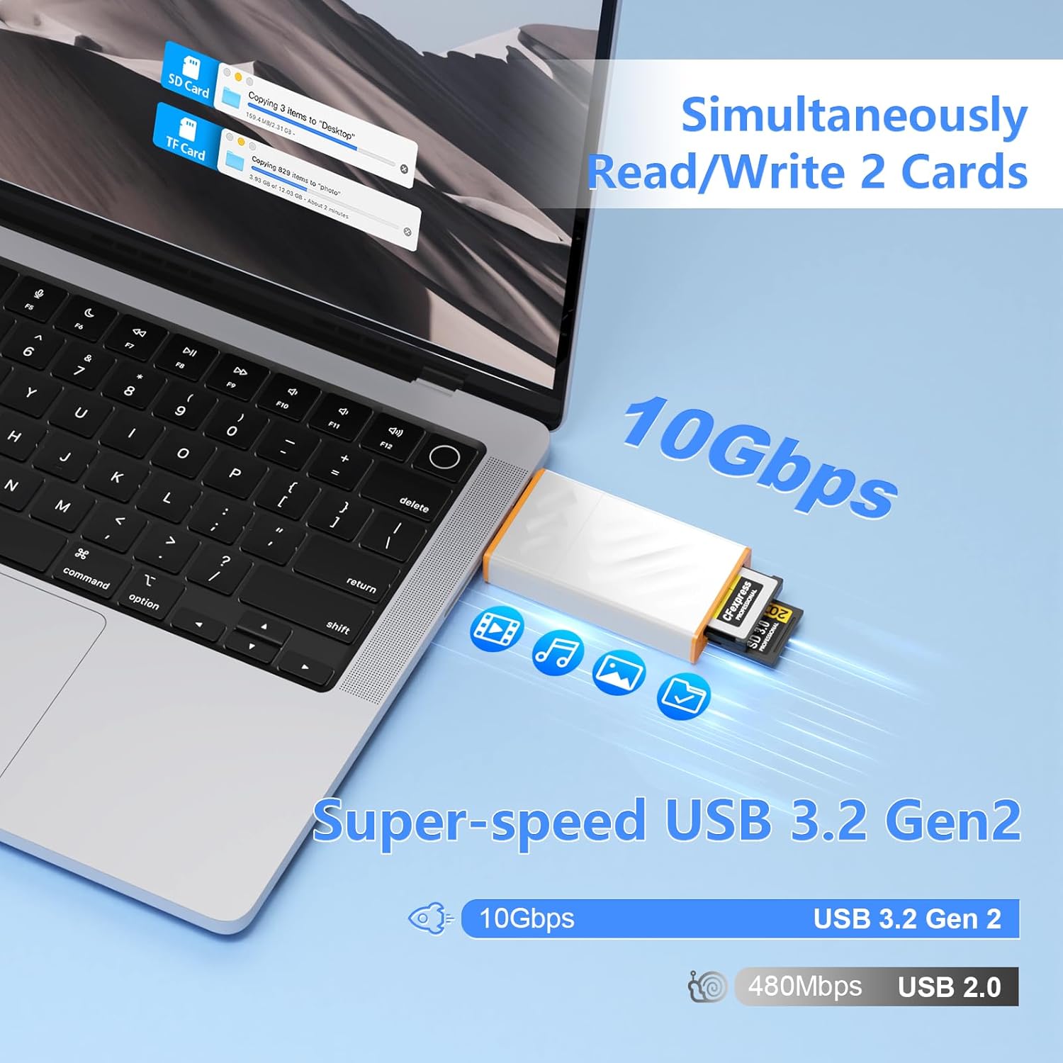 Rocketek 4 in 1 CFExpress A Card Reader 10Gbps USB C USB A Compatible with Windows Mac Linux Android - View 4 of 9
