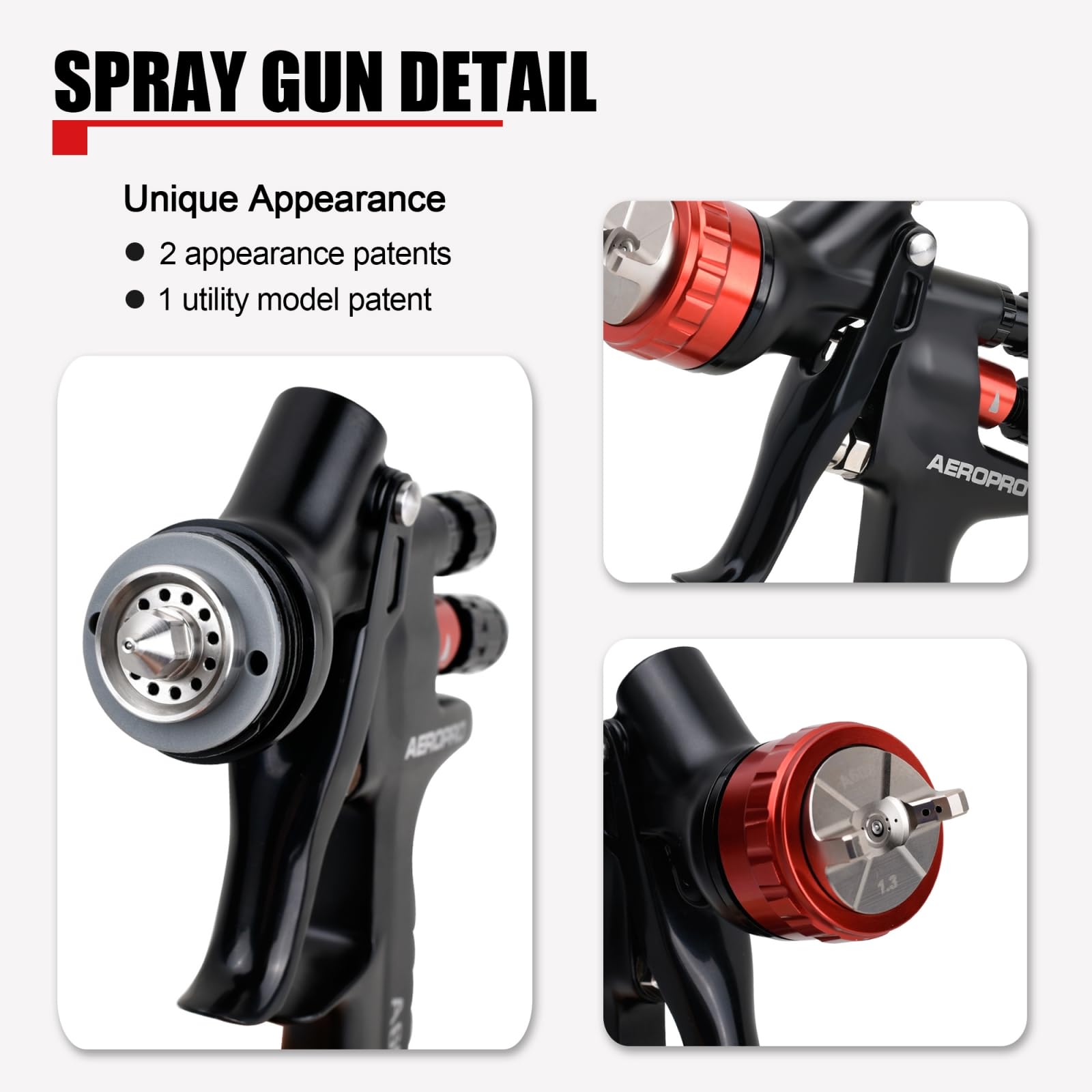 AEROPRO Tools A608 HVLP Air Spray Gun 1.3mm Nozzle 600cc Plastic Cup for Automotive Paint Body Repair and Touch Up - View 3 of 8