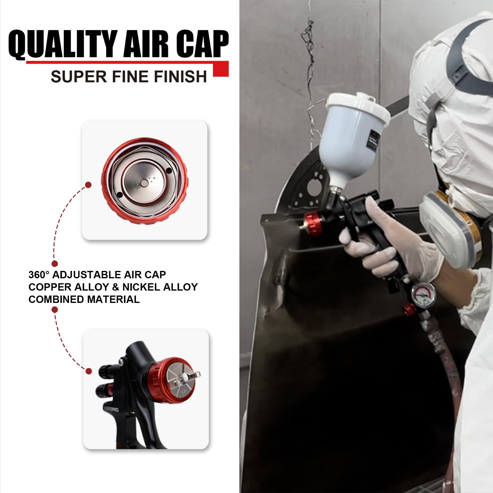 AEROPRO Tools A608 HVLP Air Spray Gun 1.3mm Nozzle 600cc Plastic Cup for Automotive Paint Body Repair and Touch Up - View 4 of 8