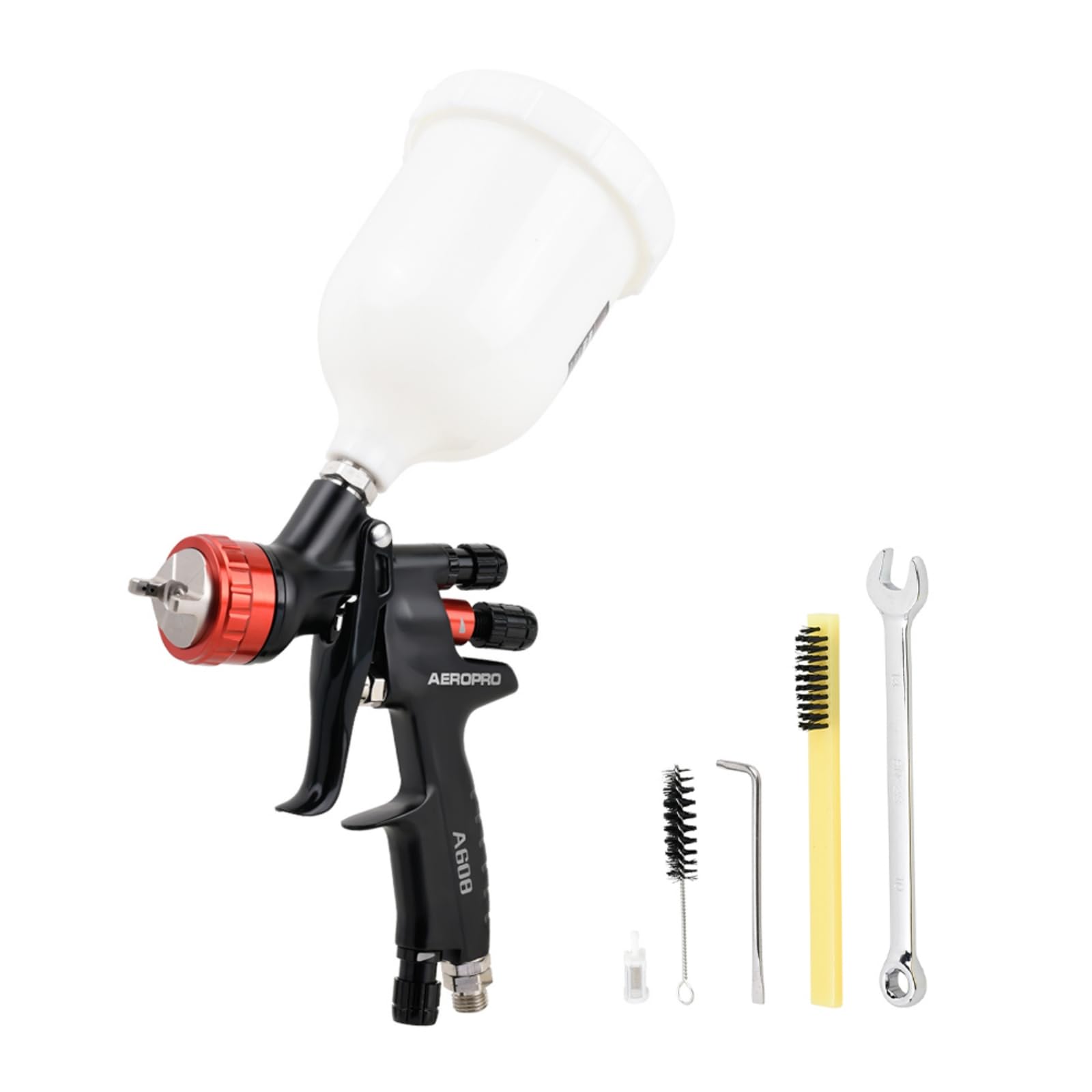 AEROPRO Tools A608 HVLP Air Spray Gun 1.3mm Nozzle 600cc Plastic Cup for Automotive Paint Body Repair and Touch Up