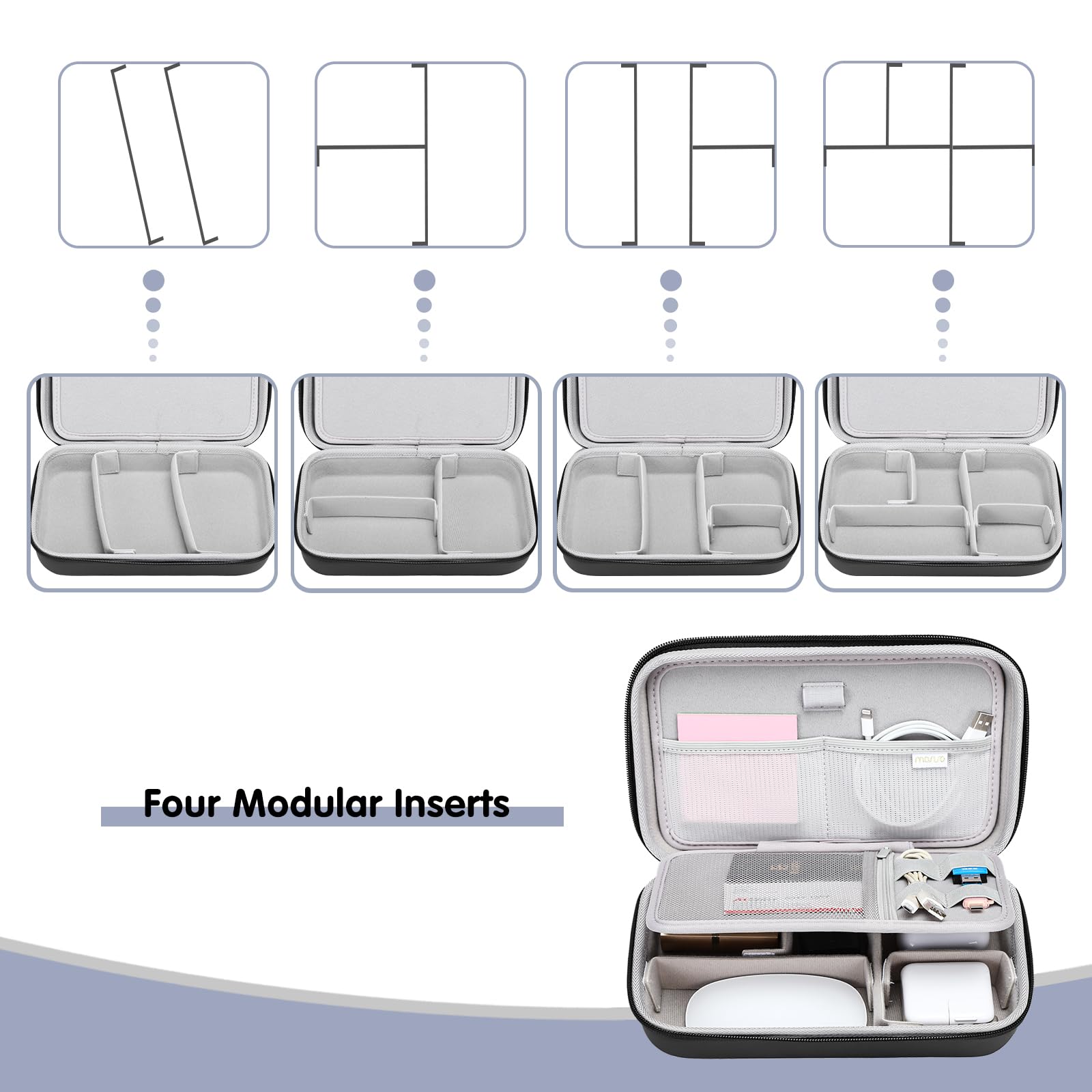 MOSISO Electronic Organizer Travel Case for MacBook Accessories with Modular Inserts and Cable Ties in Black - View 3 of 6