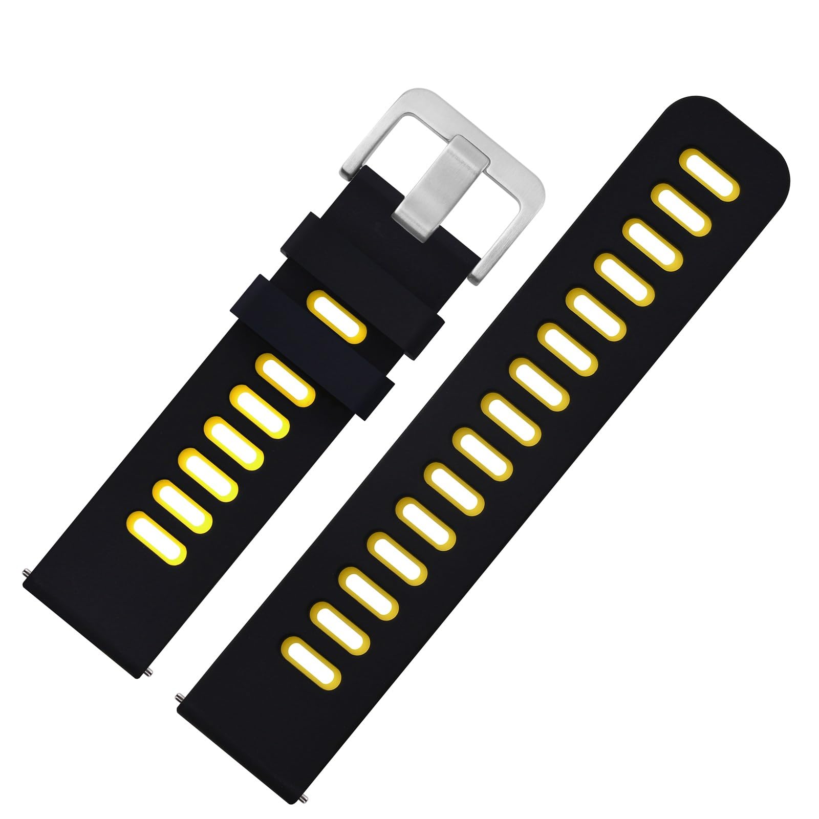 WOCCI WOCCI 18mm Bicolor Silicone Rubber Watch Band Quick Release Replacement Strap for Men and Women Black Yellow with Silver Buckle - View 9 of 9