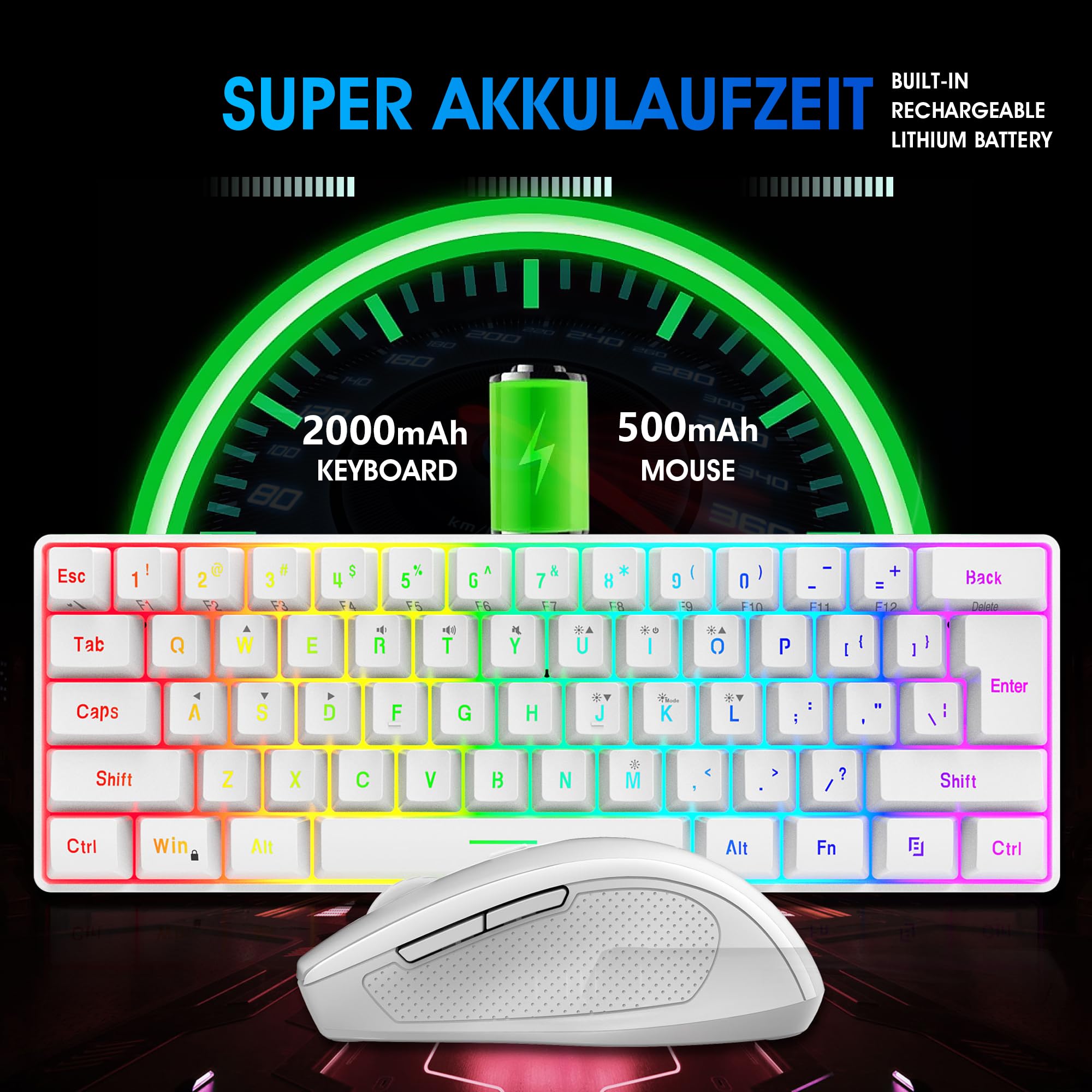 Snpurdiri 2.4G Wireless Gaming Keyboard and Mouse Combo, Include Small 60% Merchanical Feel Ergonomic Design Mini Wireless Mouse(White) - View 3 of 7