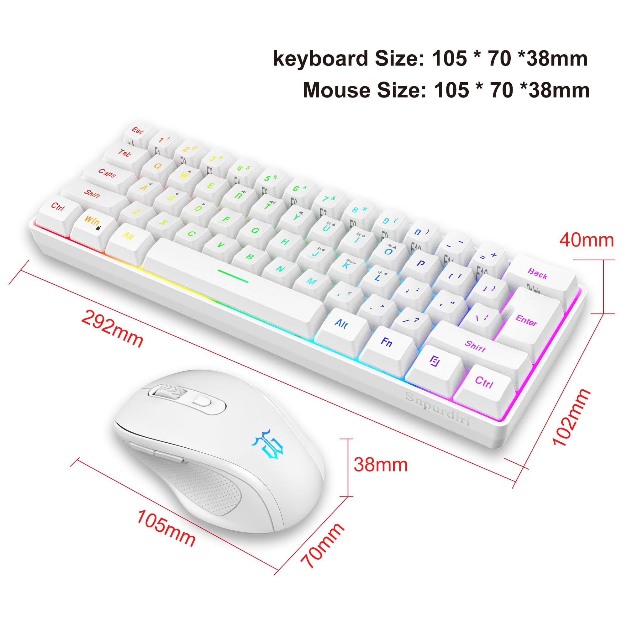 Snpurdiri 2.4G Wireless Gaming Keyboard and Mouse Combo, Include Small 60% Merchanical Feel Ergonomic Design Mini Wireless Mouse(White) - View 6 of 7