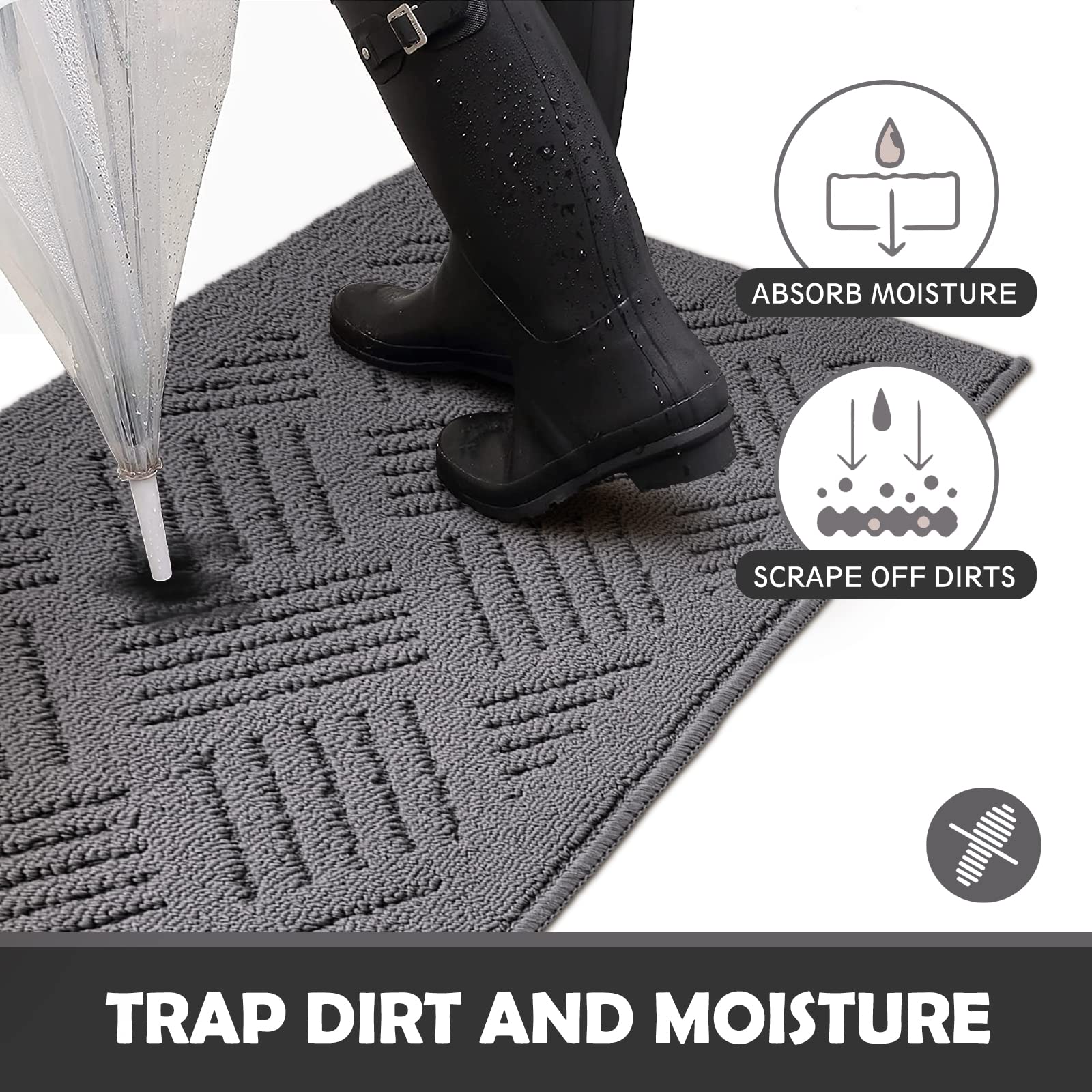 JEEDOVIA JEEDOVIA Indoor Doormat Non Slip Entrance Rug with Rubber Backing Washable Grey 24x36 Low Profile Absorbent Dirt Resistant Floor Mat - View 3 of 7