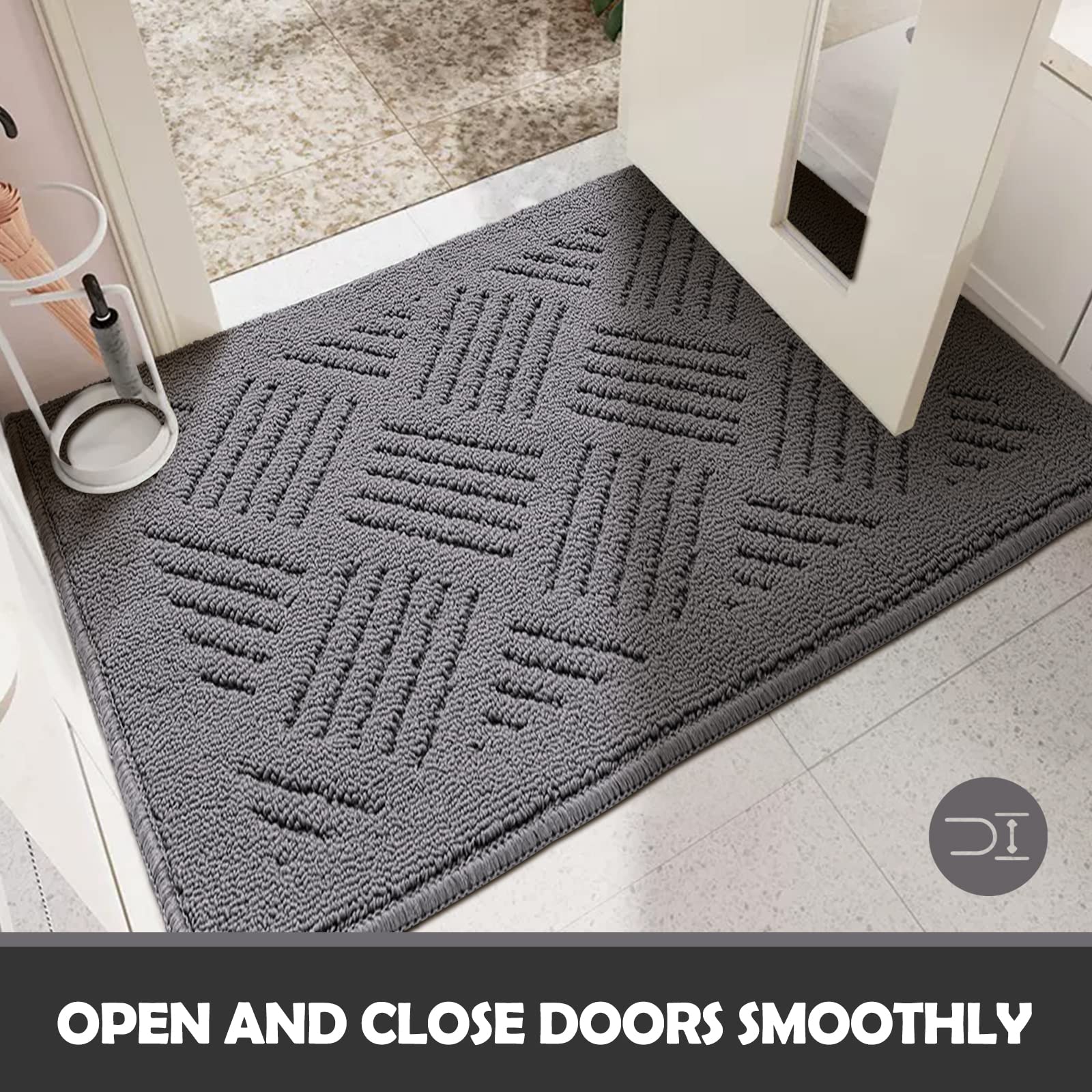 JEEDOVIA JEEDOVIA Indoor Doormat Non Slip Entrance Rug with Rubber Backing Washable Grey 24x36 Low Profile Absorbent Dirt Resistant Floor Mat - View 5 of 7