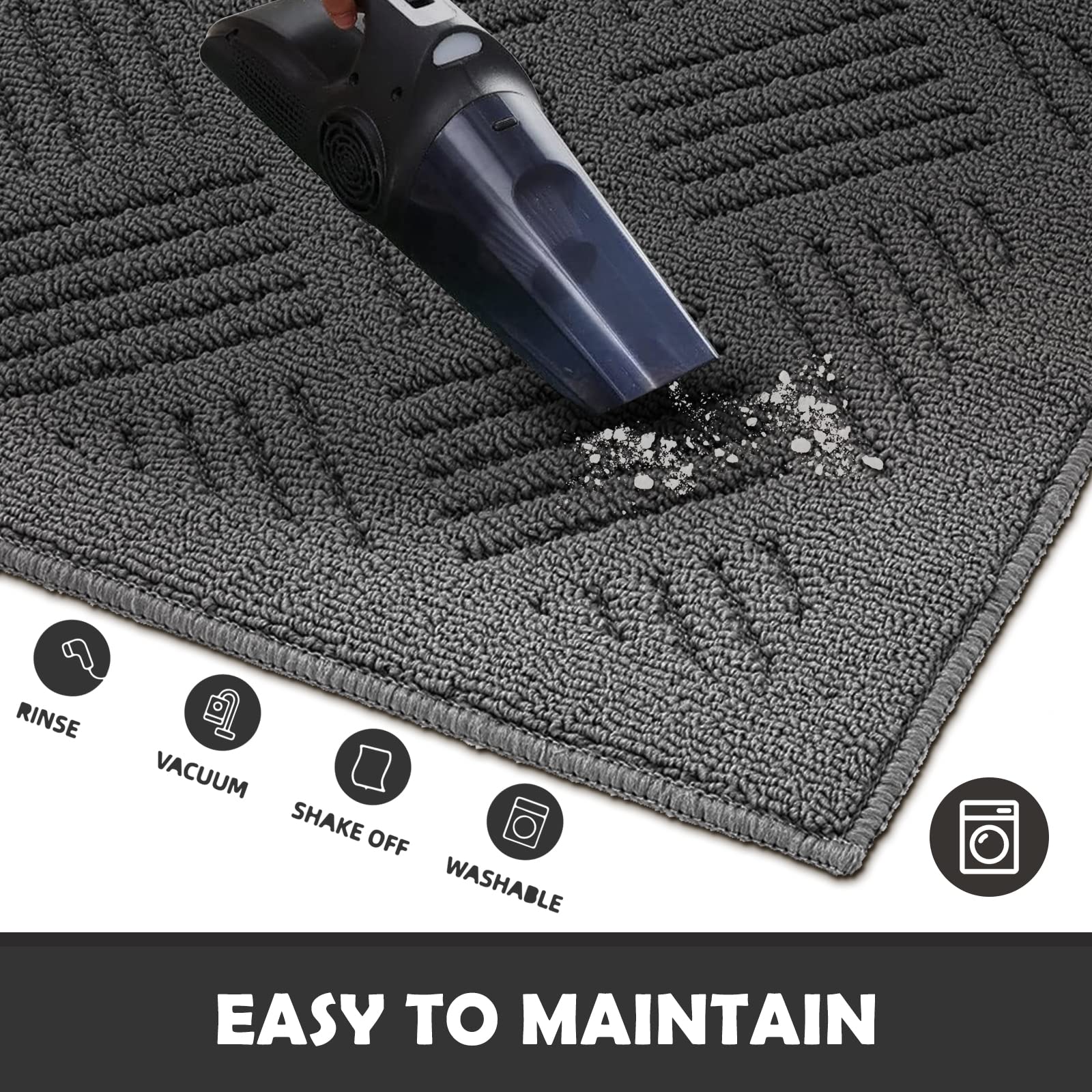 JEEDOVIA JEEDOVIA Indoor Doormat Non Slip Entrance Rug with Rubber Backing Washable Grey 24x36 Low Profile Absorbent Dirt Resistant Floor Mat - View 6 of 7