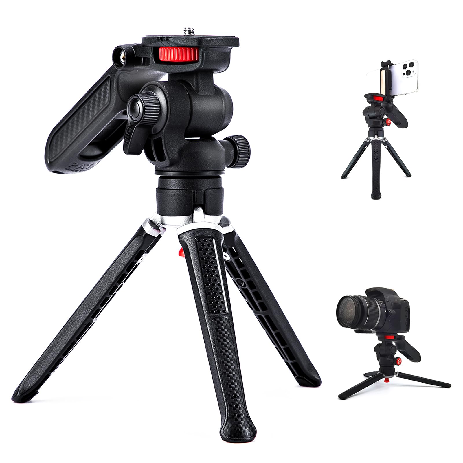 Goocong Mini Tripod for Camera, Small Camera Stand Tripod Phone Holder for Video Recording Vlogging Handle Grip with Cell Phone Mount, Cold Shoe