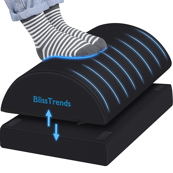 BlissTrends BlissTrends Foot Rest Under Desk Comfortable Adjustable Foot Stool for Home Office Car Washable Cover Relieves Back Pain Black