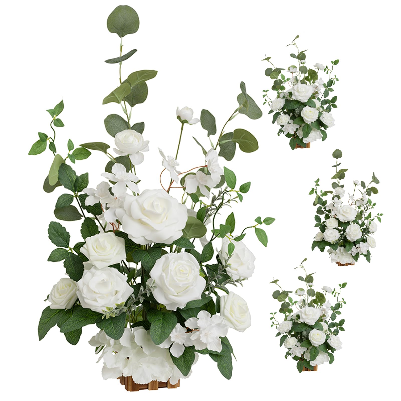 Ling's moment 17.5" Tall Standing Artificial Flowers Arrangements 4 pcs Wedding Aisle Runner Chair Decorations White Sage Centerpieces for Ceremony