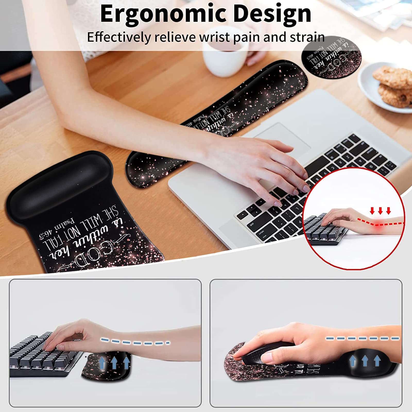 Ergonomic Gel Mouse Pad with Wrist Support, Memory Foam Keyboard Wrist Rest,Non-Slip PU Base for Home Office Working Studying Easy Typing and Pain - View 2 of 7