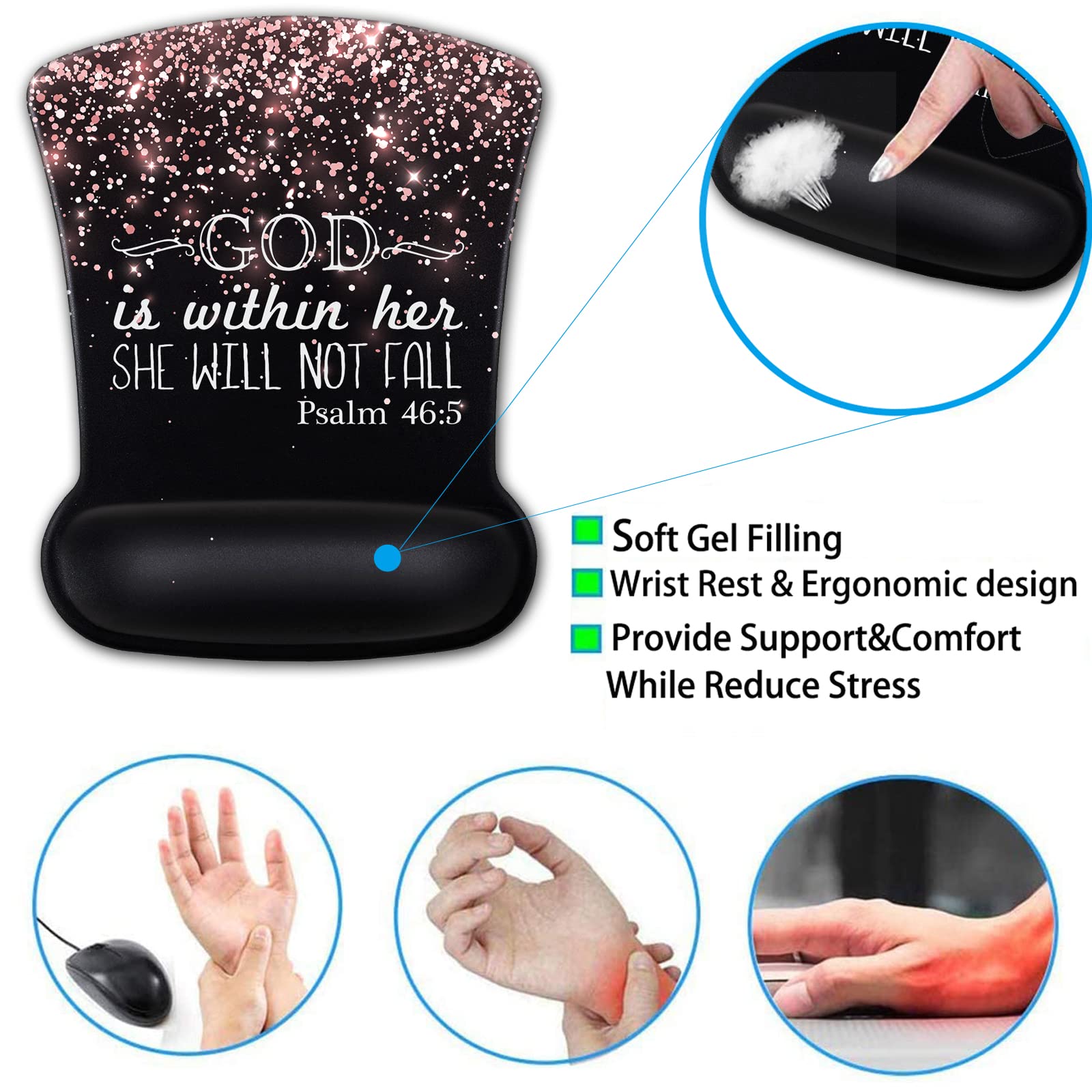 Ergonomic Gel Mouse Pad with Wrist Support, Memory Foam Keyboard Wrist Rest,Non-Slip PU Base for Home Office Working Studying Easy Typing and Pain - View 4 of 7