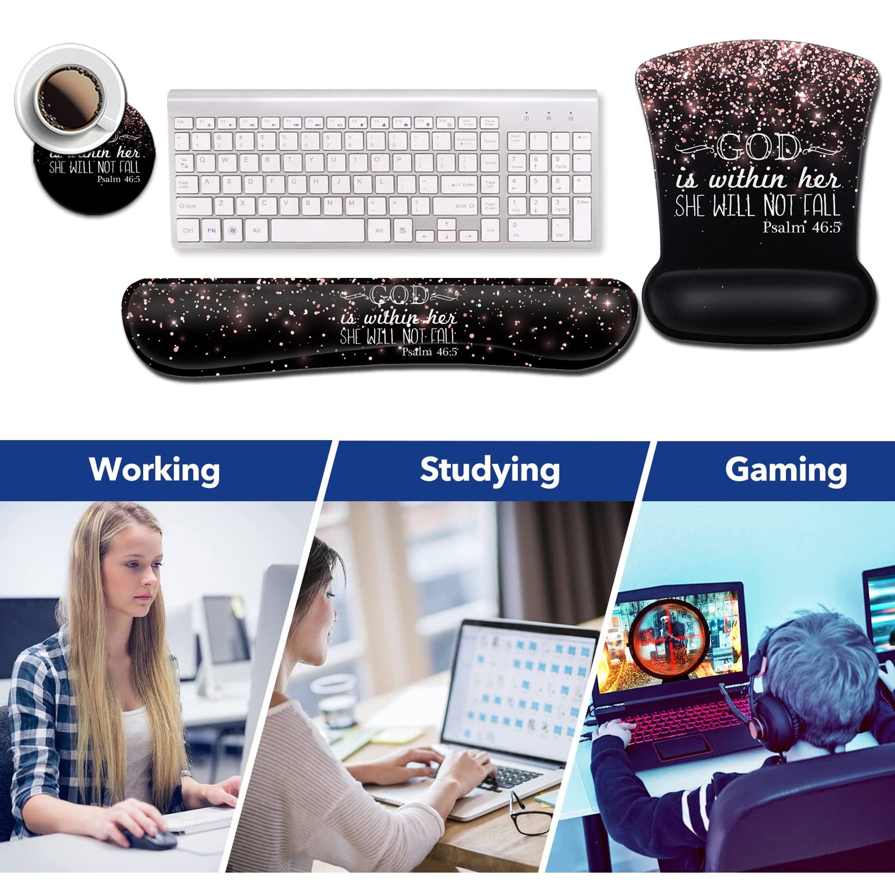 Ergonomic Gel Mouse Pad with Wrist Support, Memory Foam Keyboard Wrist Rest,Non-Slip PU Base for Home Office Working Studying Easy Typing and Pain - View 6 of 7