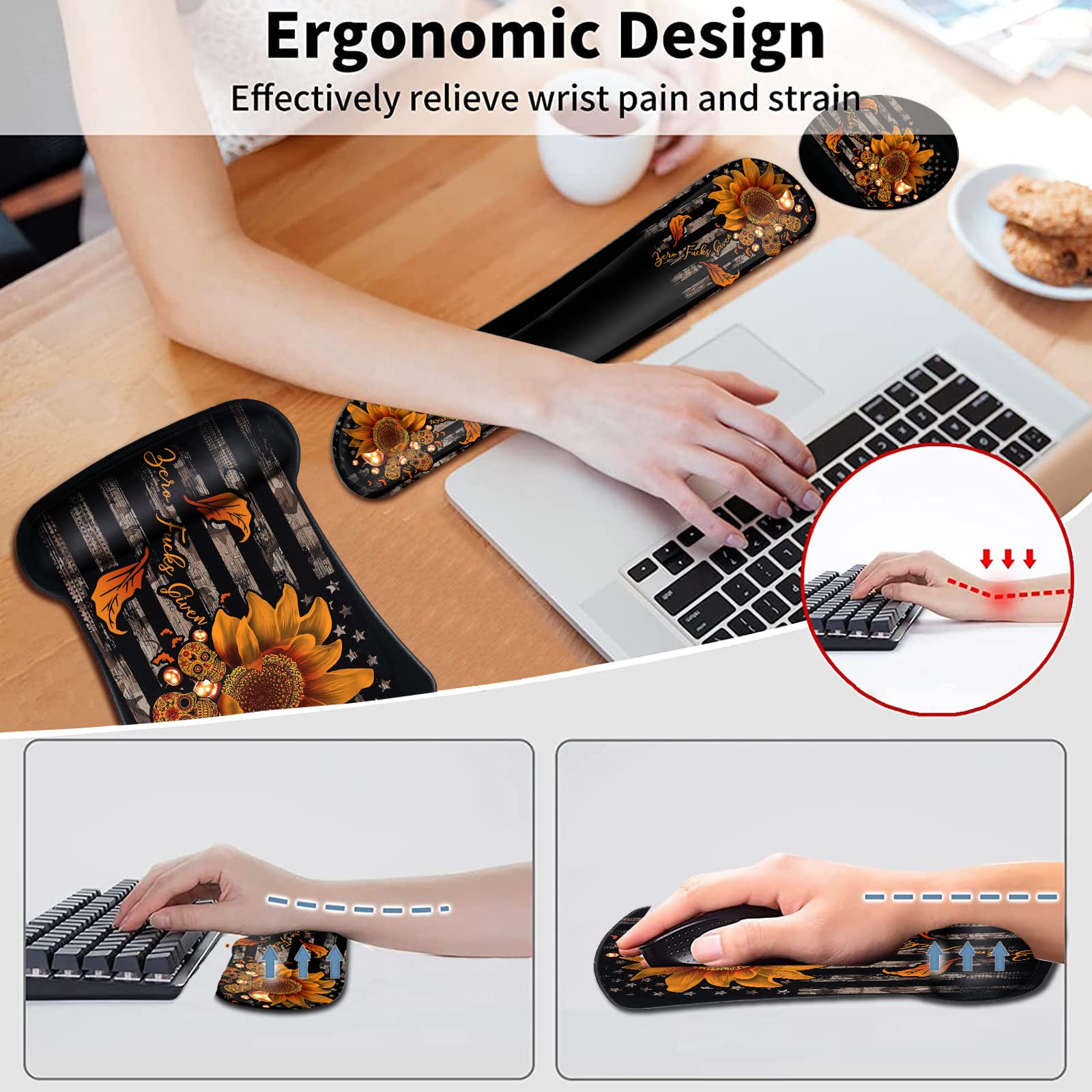 Ergonomic Mouse Pad with Gel Wrist Rest Support, Suitable for Office Typing, Games Mouse Pads Memory Foam Keyboard Wrist Rest Relieves Wrist Fatigue, - View 2 of 7