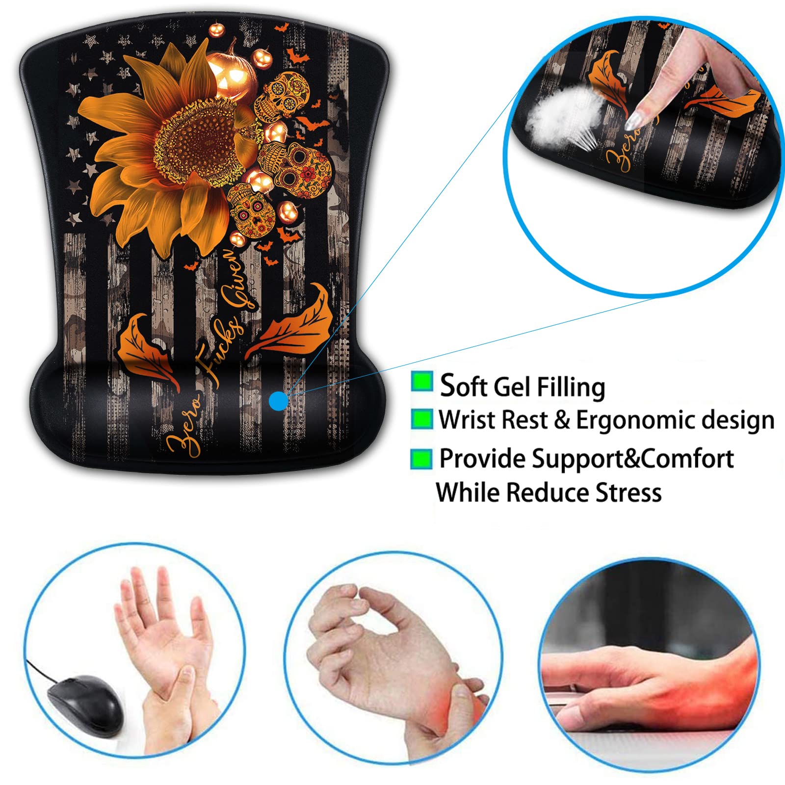 Ergonomic Mouse Pad with Gel Wrist Rest Support, Suitable for Office Typing, Games Mouse Pads Memory Foam Keyboard Wrist Rest Relieves Wrist Fatigue, - View 4 of 7