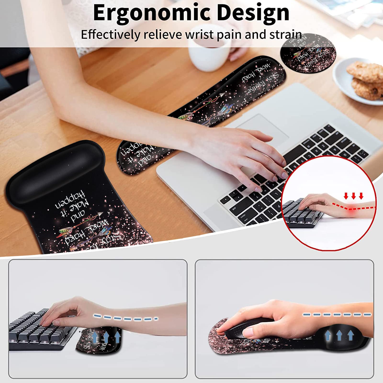 Mouse Pad with Wrist Support, Ergonomic Gel Mouse Pad, Memory Foam Keyboard Wrist Rest, Suitable for Office Typing, Games, Desktop Decoration, Rose - View 2 of 7