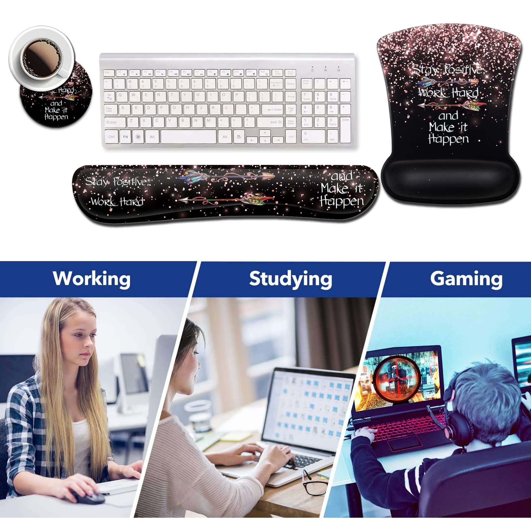 Mouse Pad with Wrist Support, Ergonomic Gel Mouse Pad, Memory Foam Keyboard Wrist Rest, Suitable for Office Typing, Games, Desktop Decoration, Rose - View 6 of 7