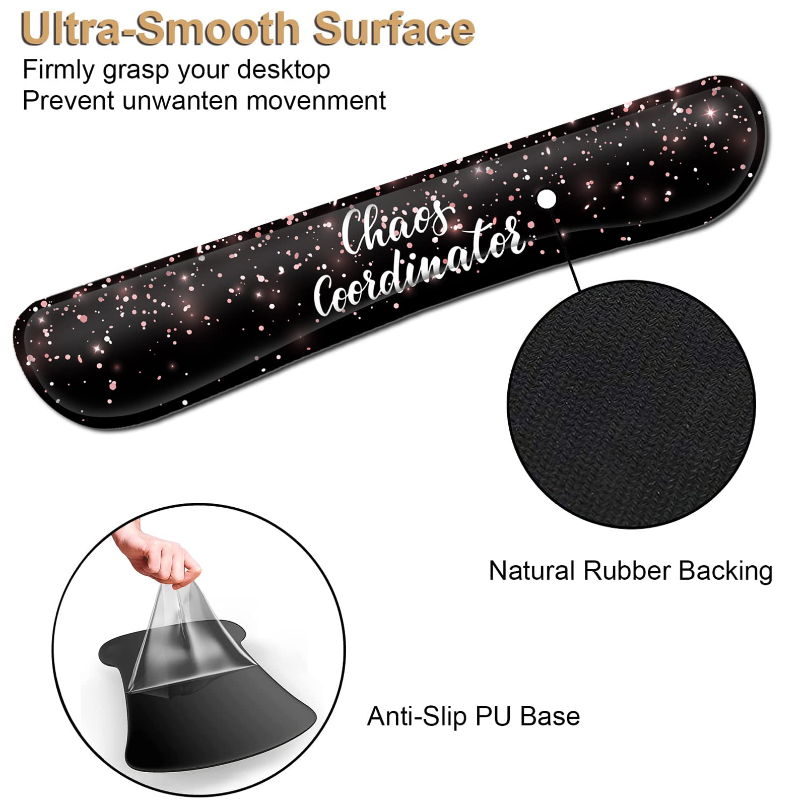 Ergonomic Mouse Pad with Wrist Support, Black Mouse Pads with Non-Slip PU Base for Home Office Working Studying Easy Typing and Pain Relief,Chaos - View 3 of 7