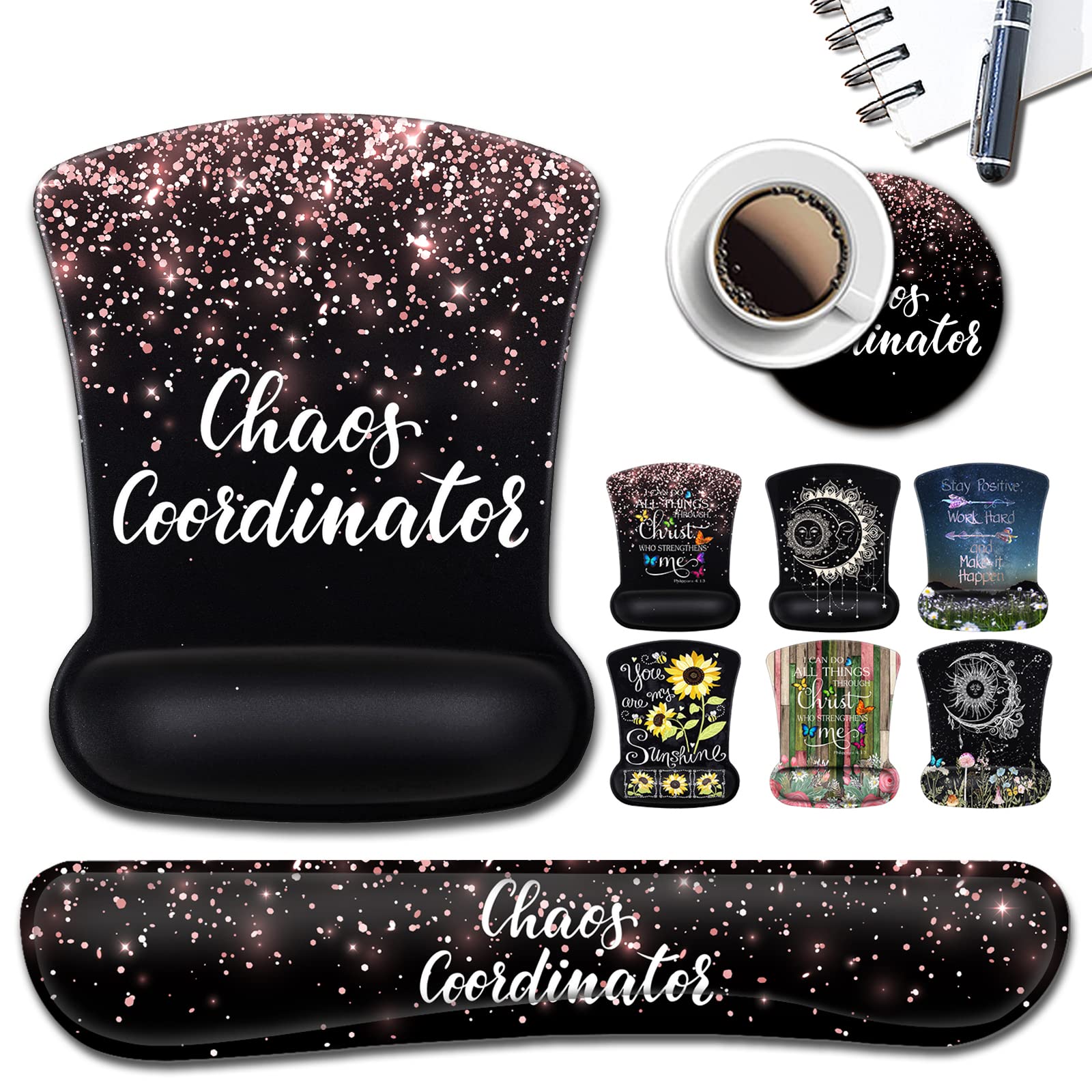 Ergonomic Mouse Pad with Wrist Support, Black Mouse Pads with Non-Slip PU Base for Home Office Working Studying Easy Typing and Pain Relief,Chaos