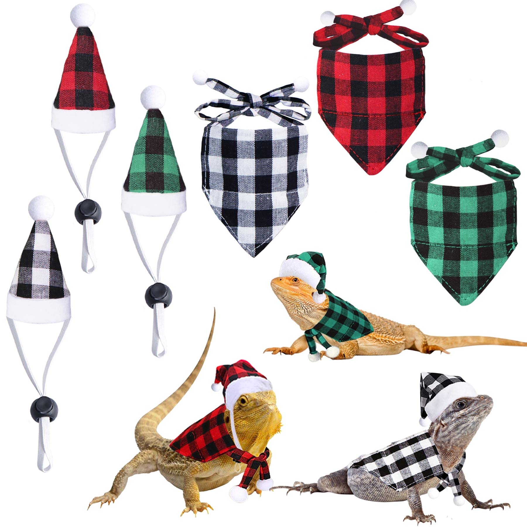 JOTFA JOTFA 6 Pieces Christmas Costumes for Bearded Dragons and Small Pets with Hats and Bandanas