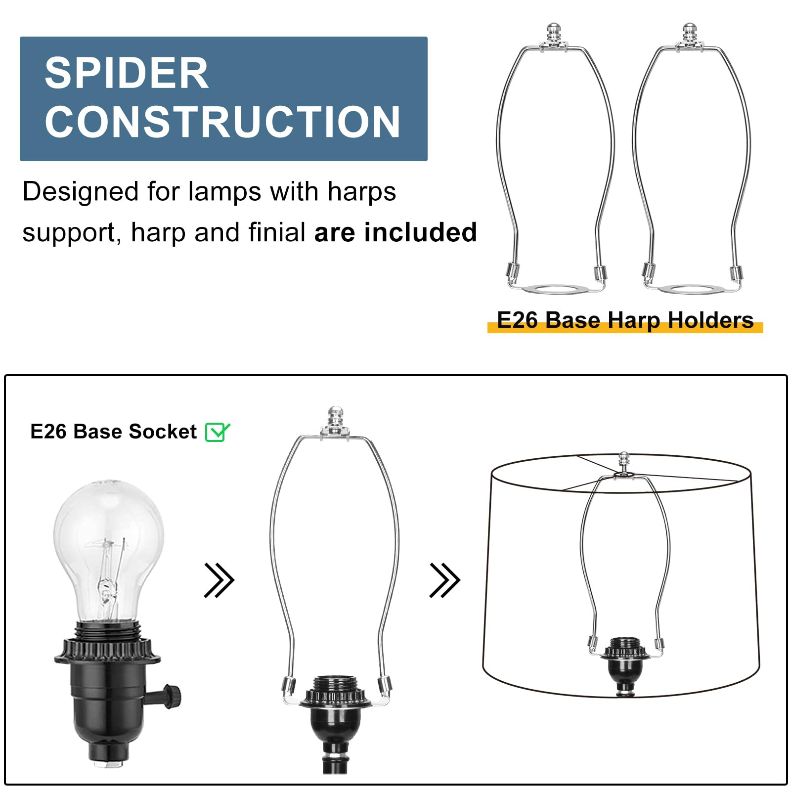 Seaside village Drum Lampshades Set of 2 Gray Fabric 12.6 x 11.6 Inches Easy Assembly Spider Fitter Home Decor Lighting - View 5 of 6