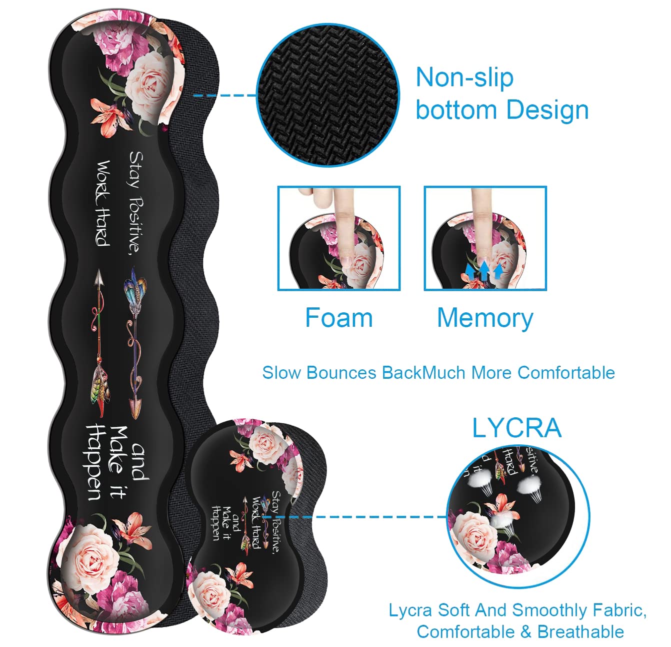 Large Mouse Pad with Wrist Support Set,Memory Foam Keyboard Wrist Rest +XXL Extended Gaming Mouse Pad + Ergonomic Mouse Wrist Pad,Peony Flower - View 6 of 8
