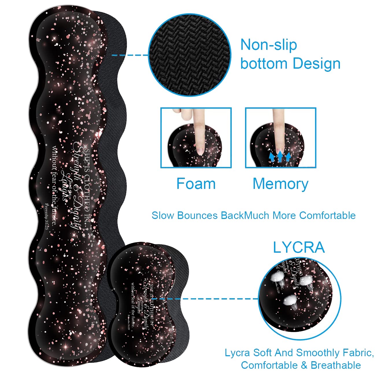 Large Mouse Pad,Ergonomic Mouse Wrist Support+Keyboard Wrist Rest Set+Extended Gaming Mouse Pad Proverbs 31:25 Bible Rose Gold Office Desk Mat - View 6 of 7