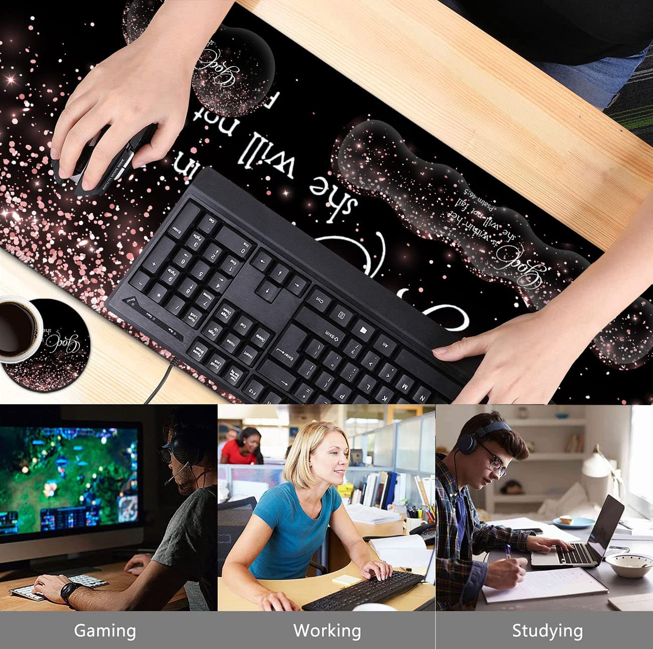 Large Mouse Pad with Wrist Support Set,Memory Foam Keyboard Wrist Rest+Extended Gaming Mouse Pad+Ergonomic Mouse Wrist Rest, Laptop Desk Writing Mat - View 2 of 7