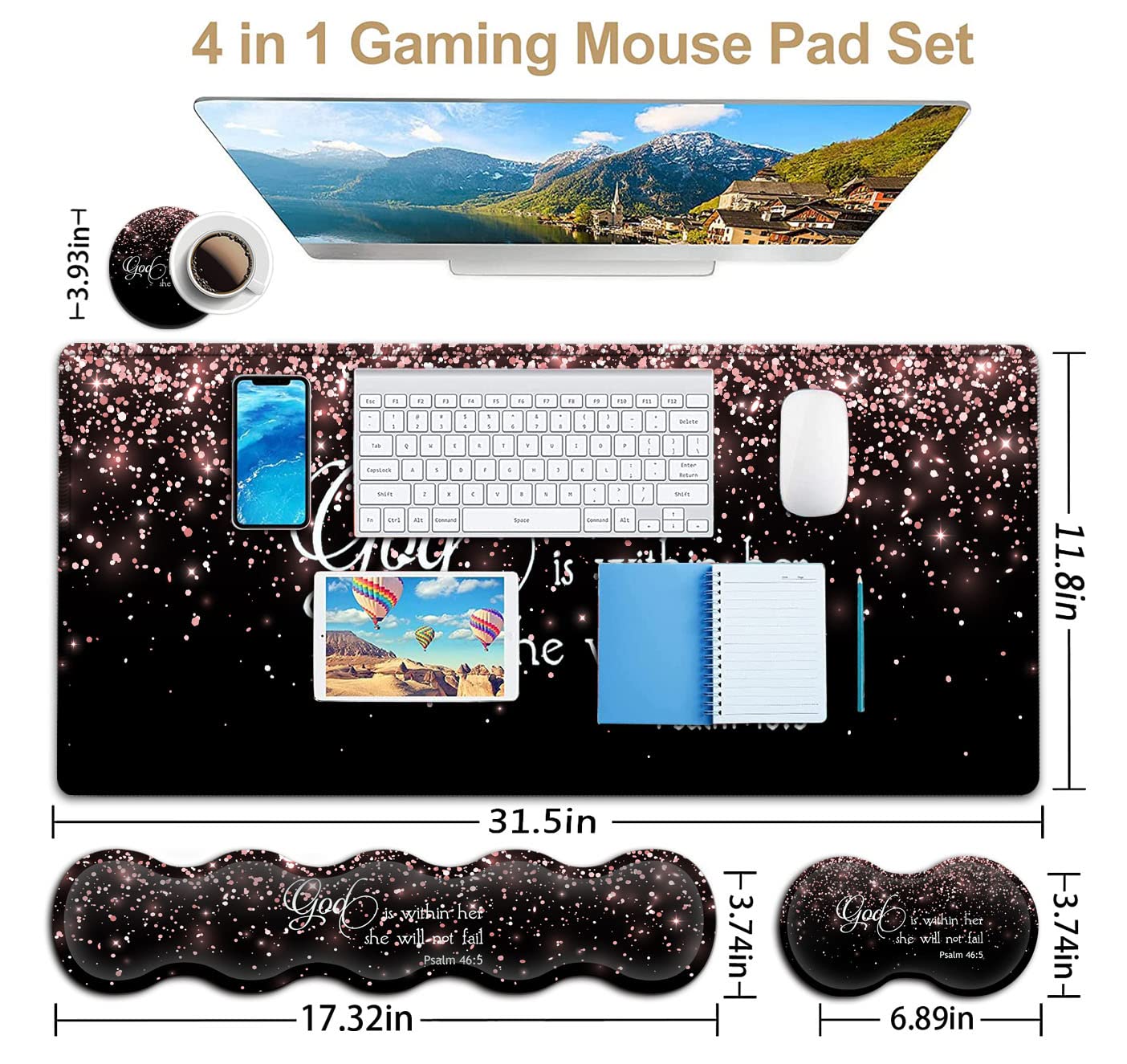 Large Mouse Pad with Wrist Support Set,Memory Foam Keyboard Wrist Rest+Extended Gaming Mouse Pad+Ergonomic Mouse Wrist Rest, Laptop Desk Writing Mat - View 3 of 7